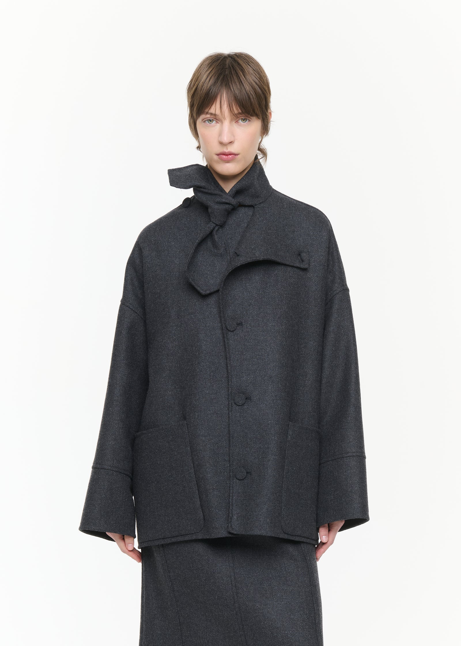 ASYMMETRIC SCARF COLLAR WOOL JACKET