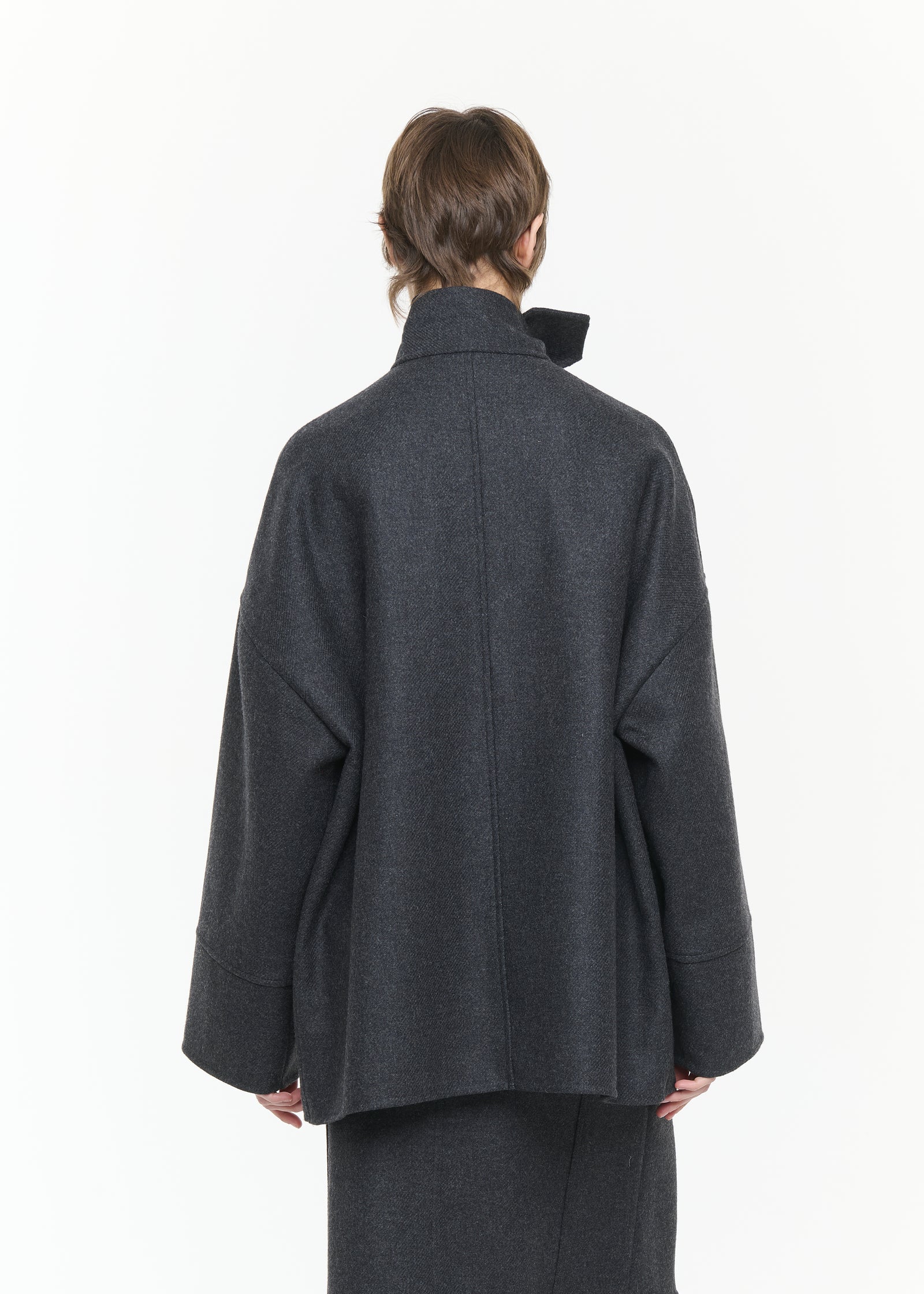 ASYMMETRIC SCARF COLLAR WOOL JACKET