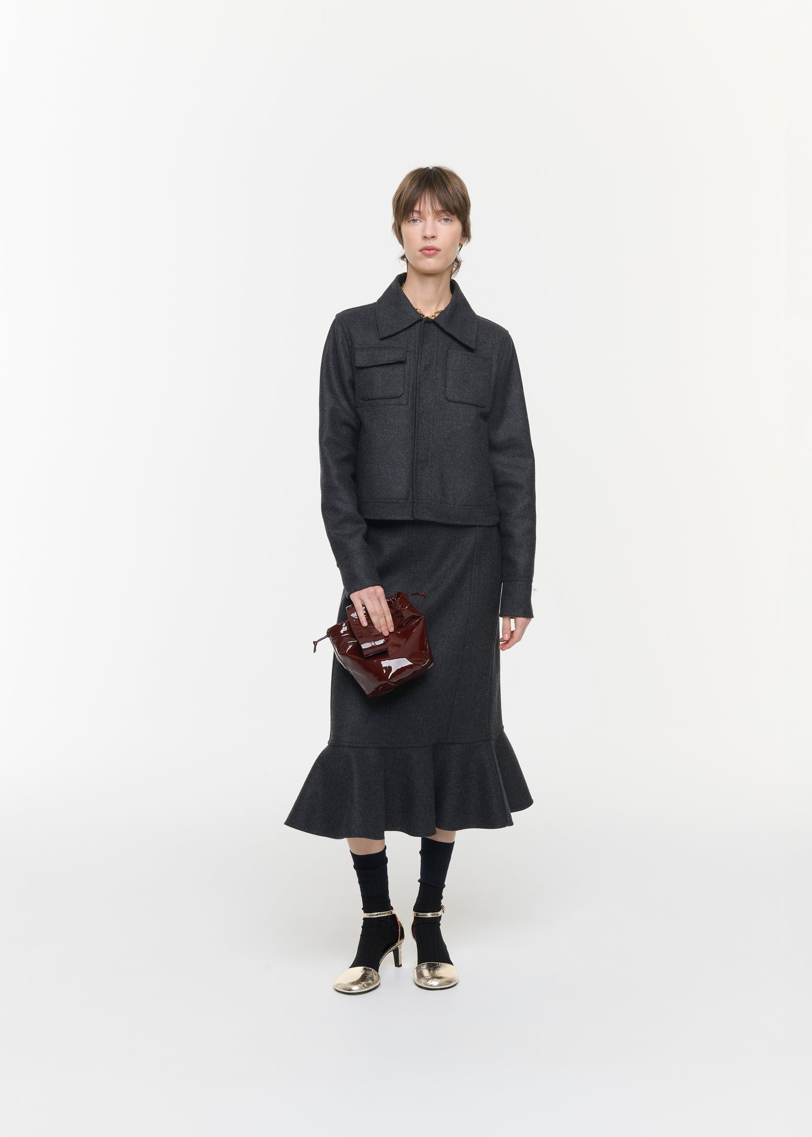 CROPPED DOUBLE MELANGE WOOL JACKET