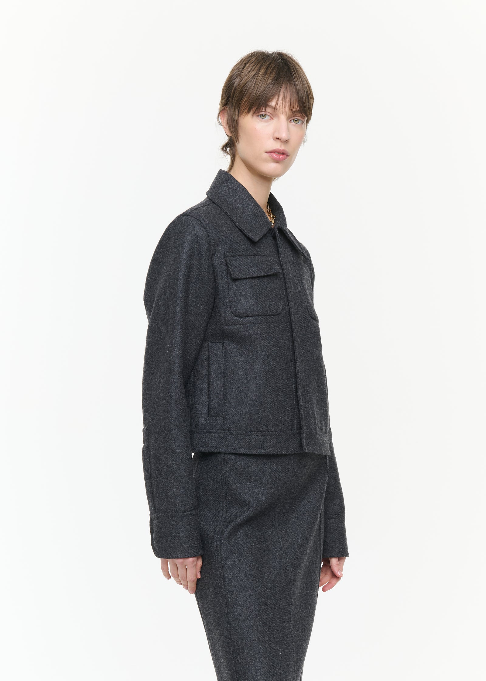 CROPPED DOUBLE MELANGE WOOL JACKET