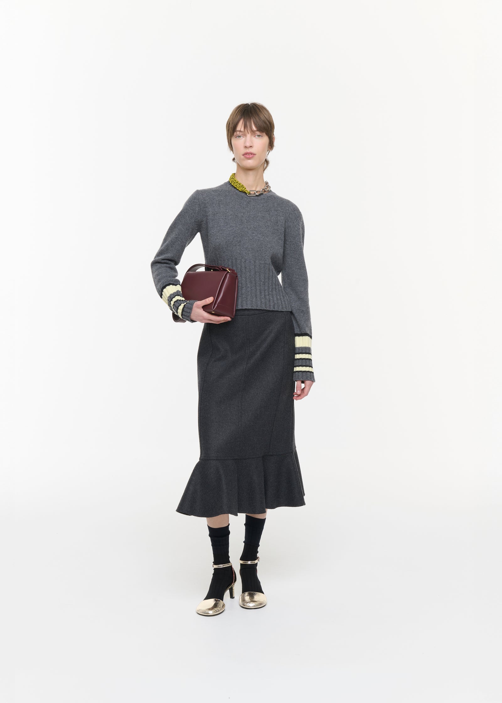 MAGLIONE GIROCOLLO CON POLSINI A RIGHE
