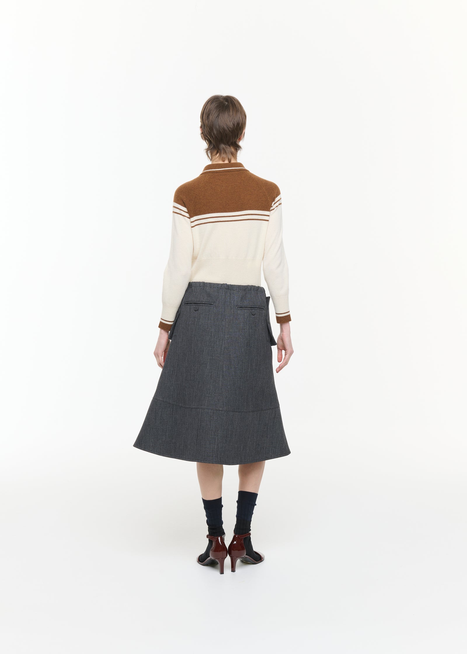 GREY A-LINE SKIRT WITH SEQUIN POCKETS