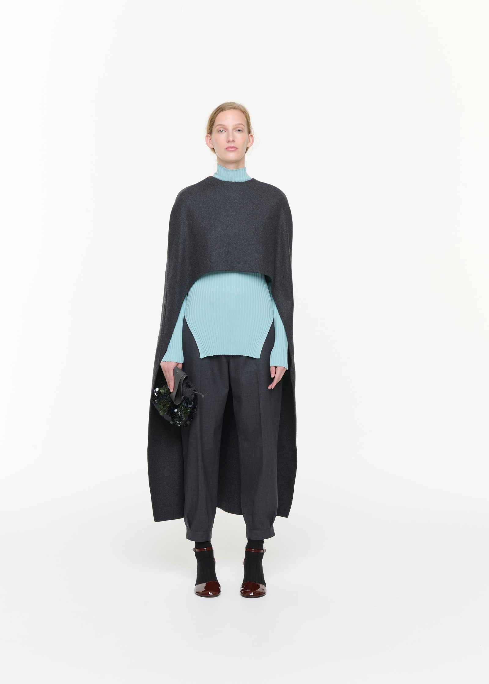 DOUBLE WOOL GREY MELANGE CAPE