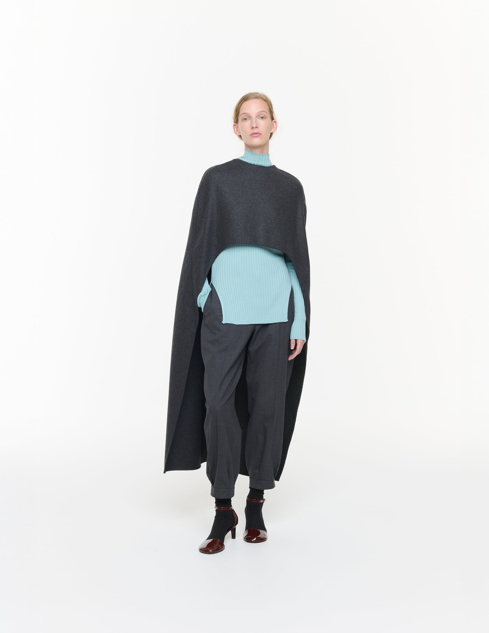 DOUBLE WOOL GREY MELANGE CAPE
