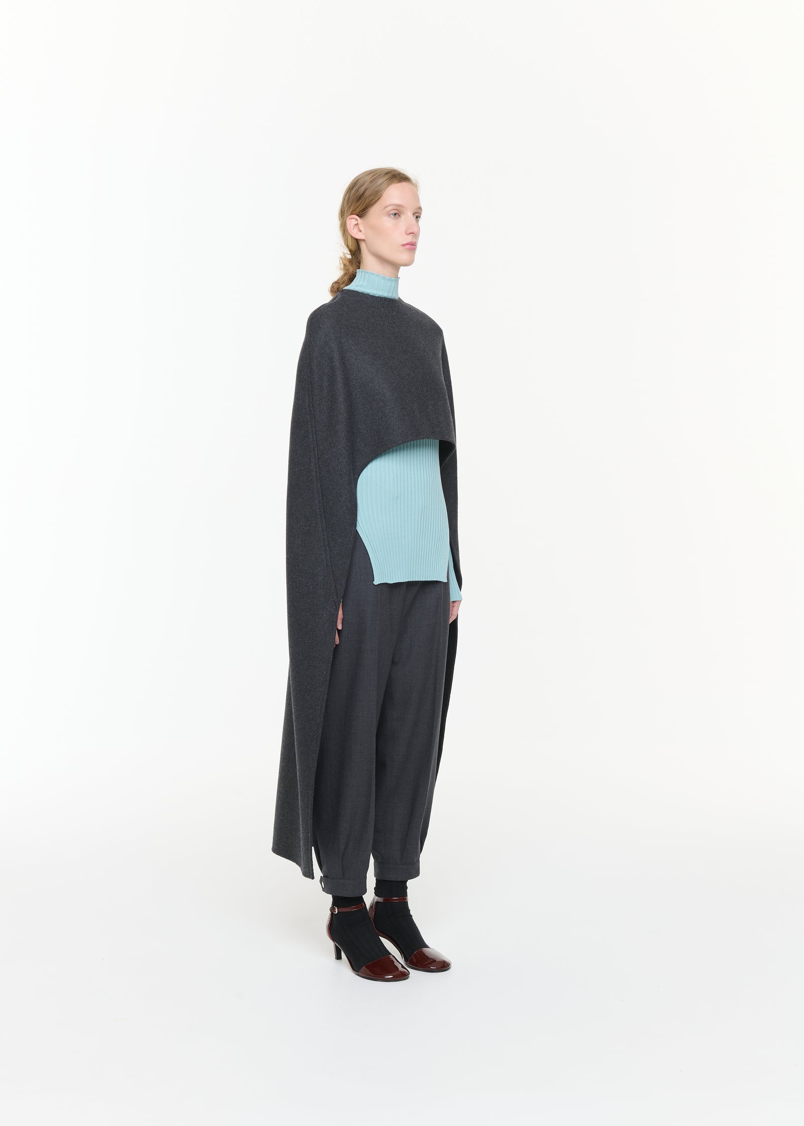 DOUBLE WOOL GREY MELANGE CAPE