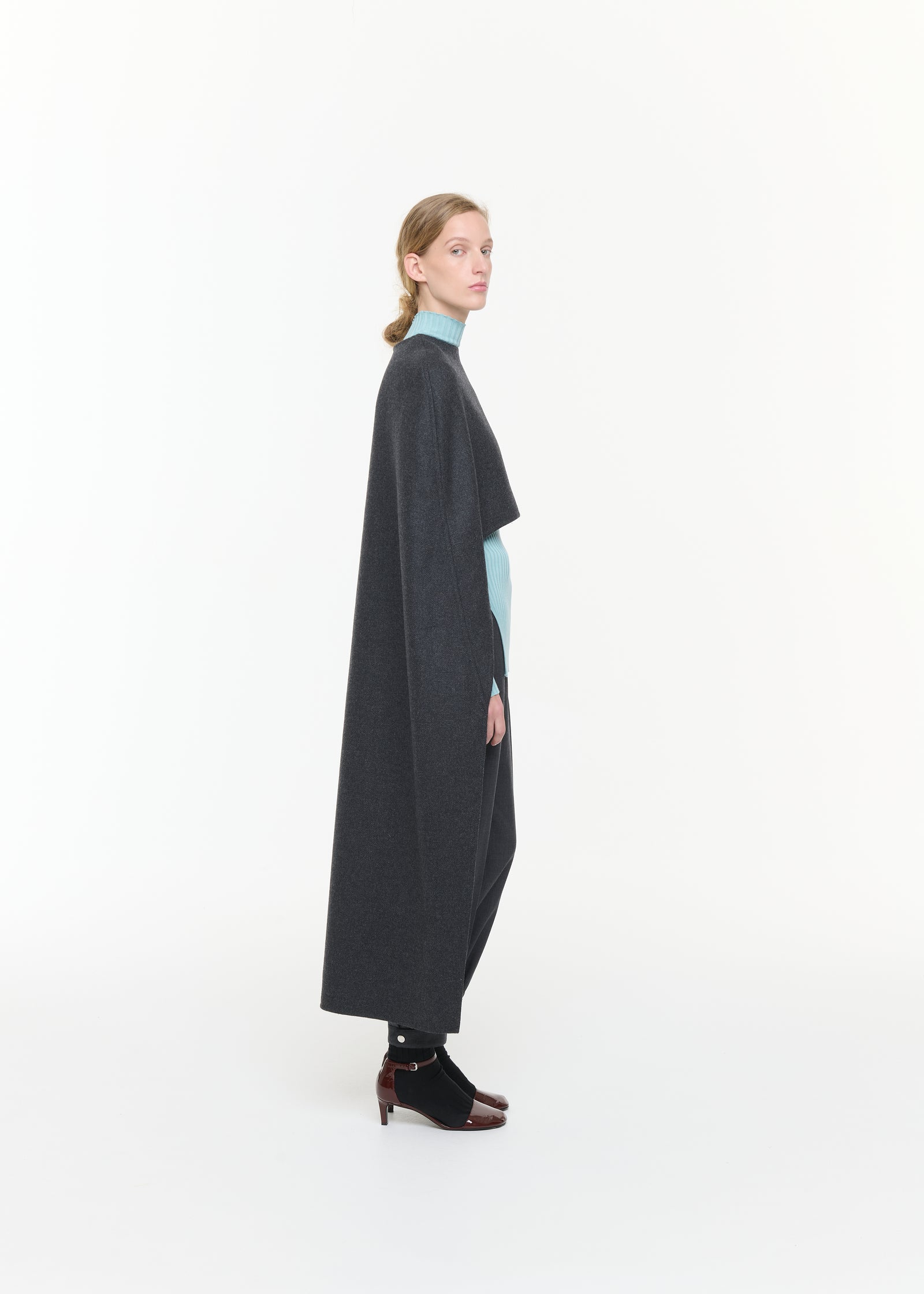 DOUBLE WOOL GREY MELANGE CAPE