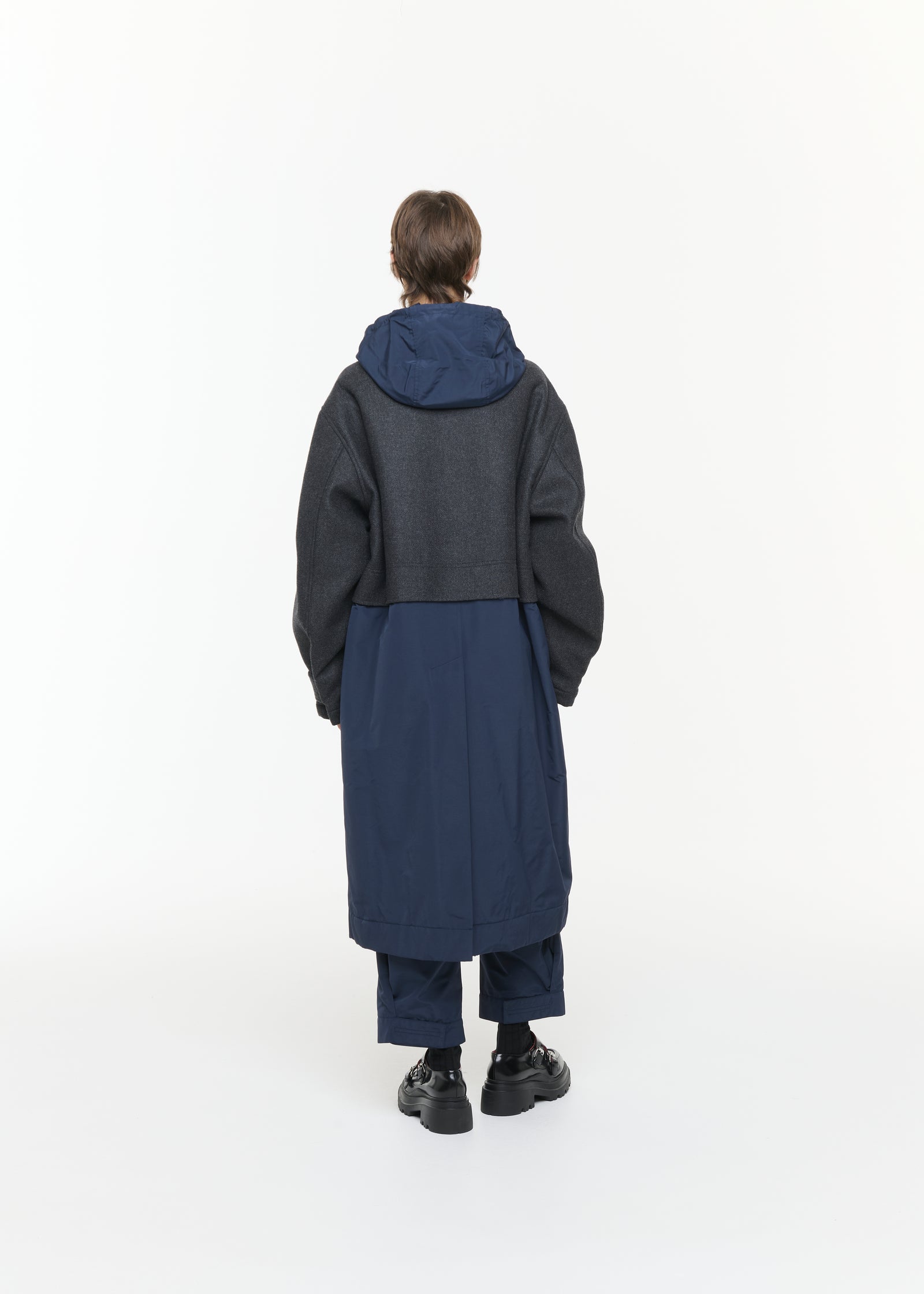 MELANGE DOUBLE WOOL HOODED COAT