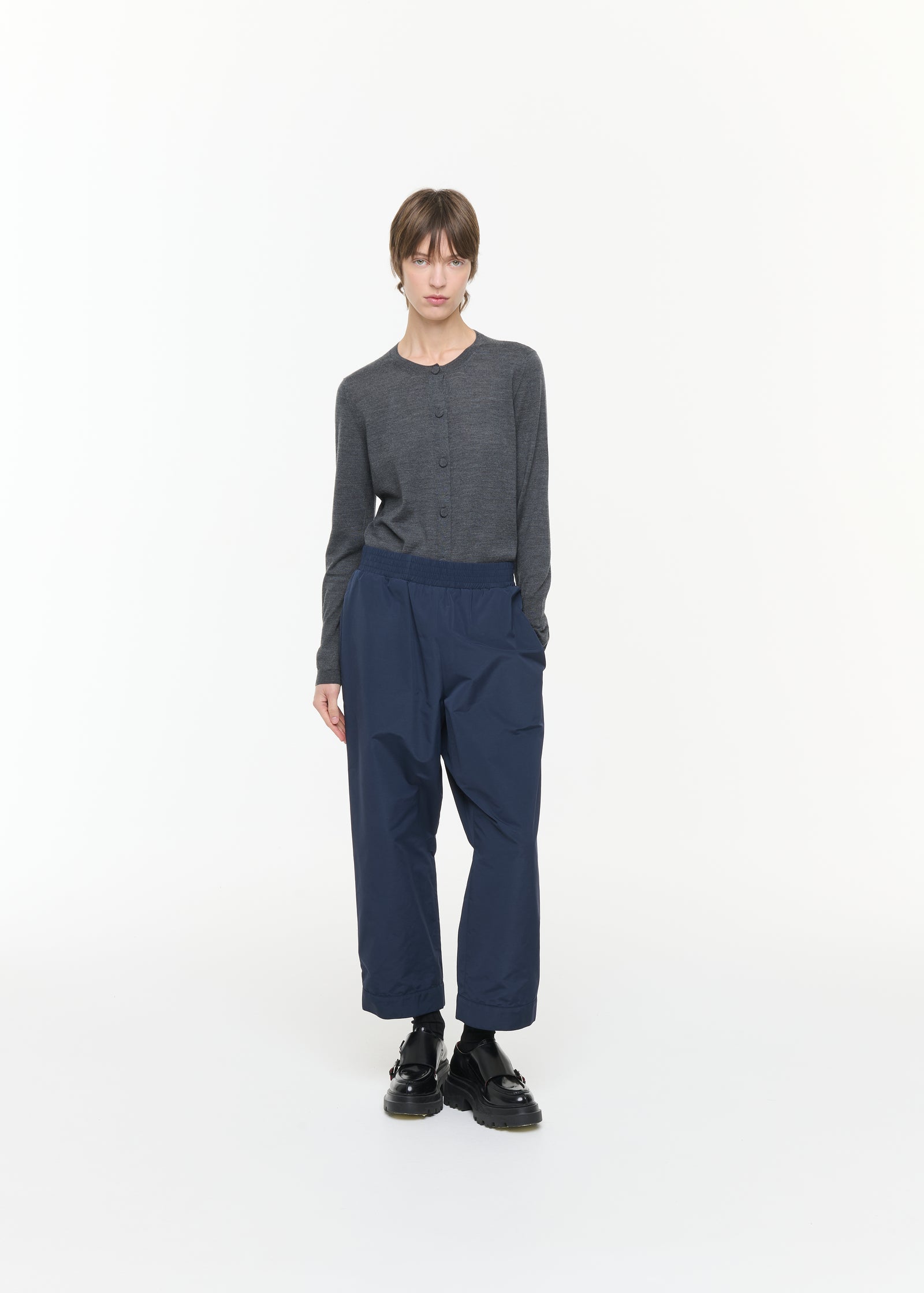 NAVY BLUE TAFFETA TROUSERS