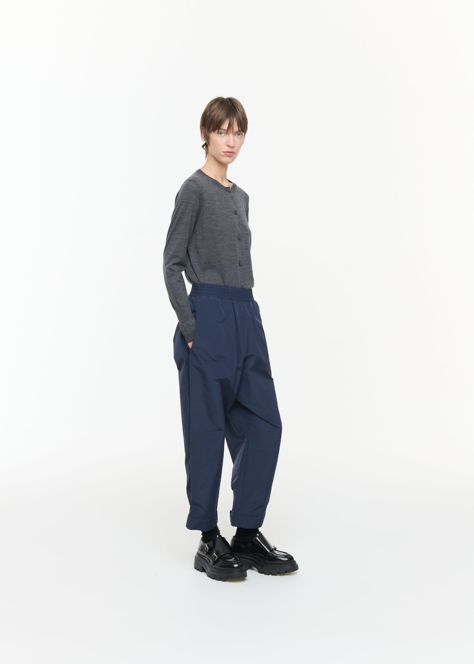 NAVY BLUE TAFFETA TROUSERS