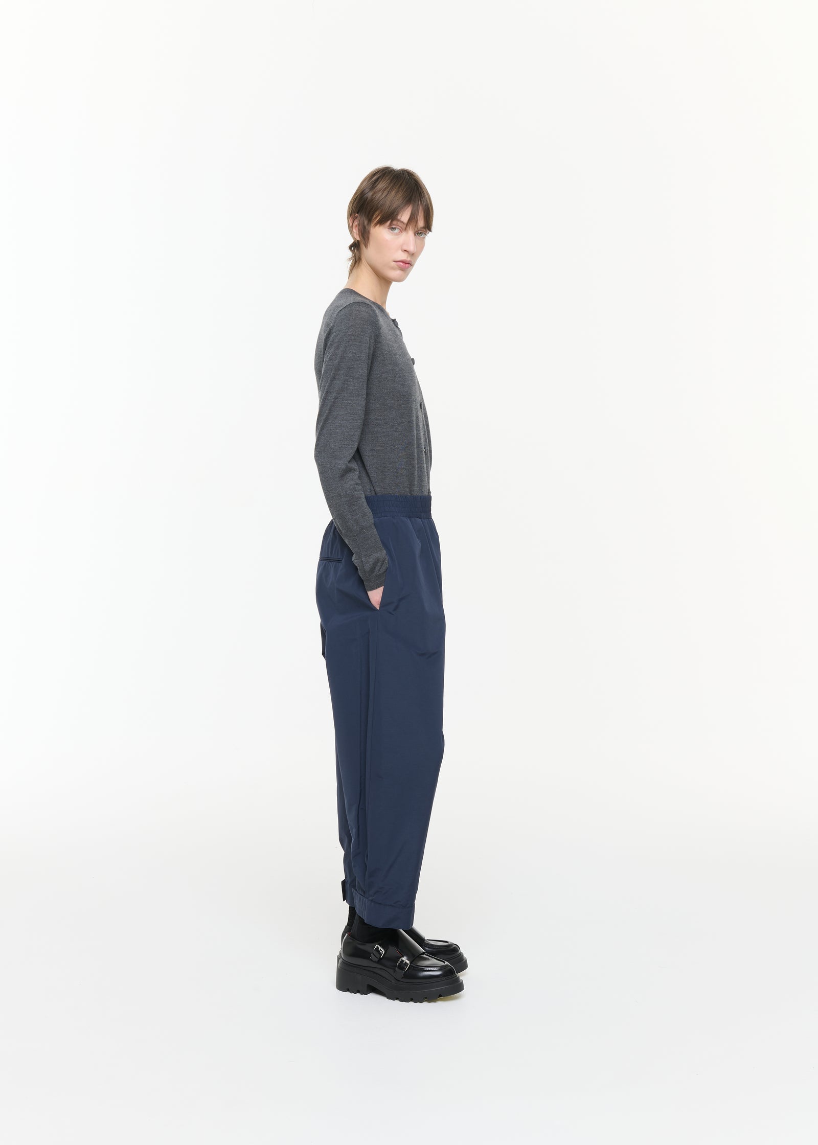 NAVY BLUE TAFFETA TROUSERS