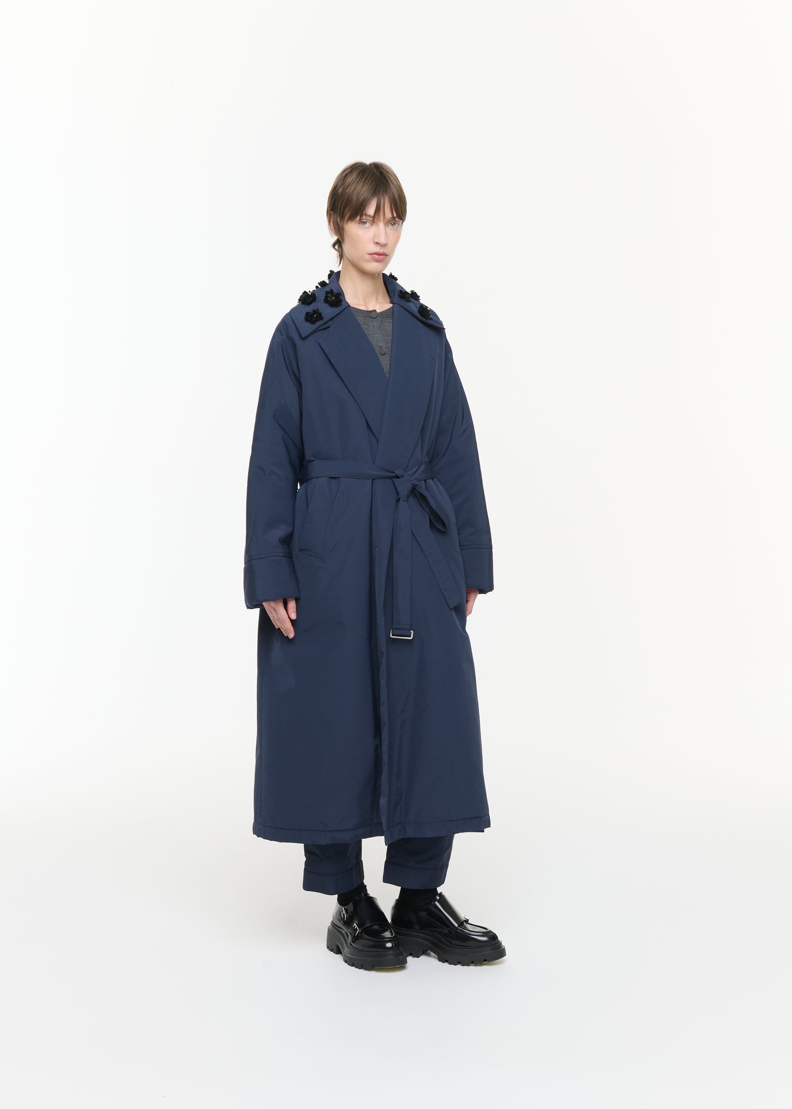 NAVY TAFFETA ROBE COAT