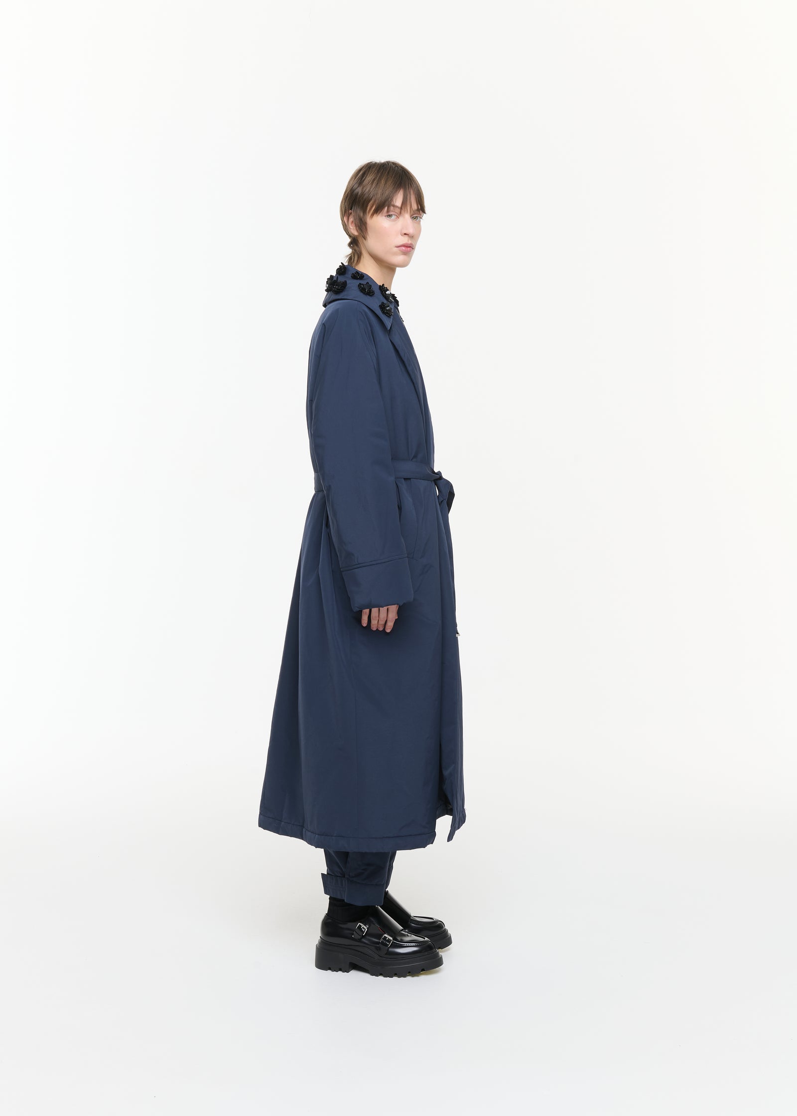 NAVY TAFFETA ROBE COAT