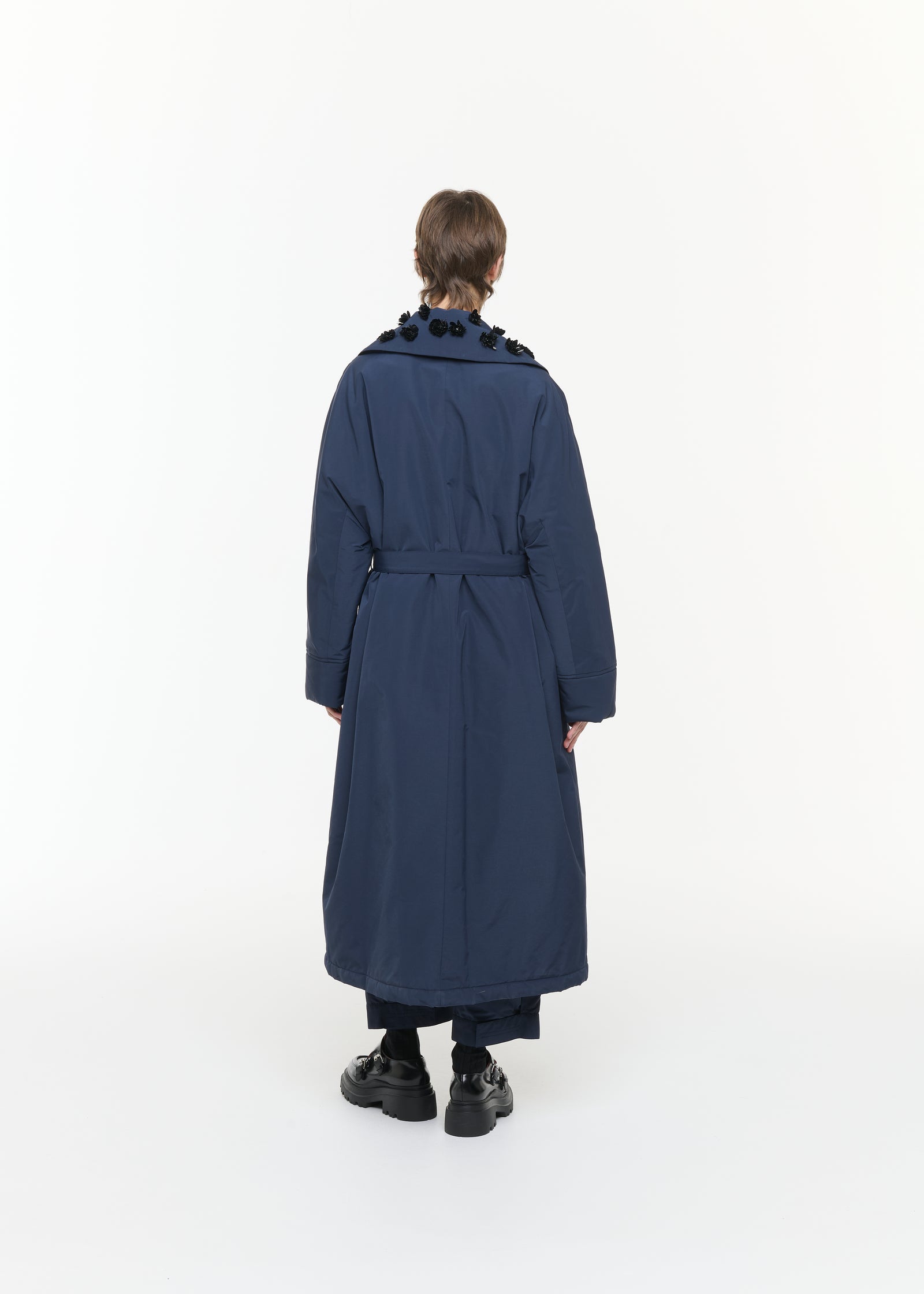 NAVY TAFFETA ROBE COAT