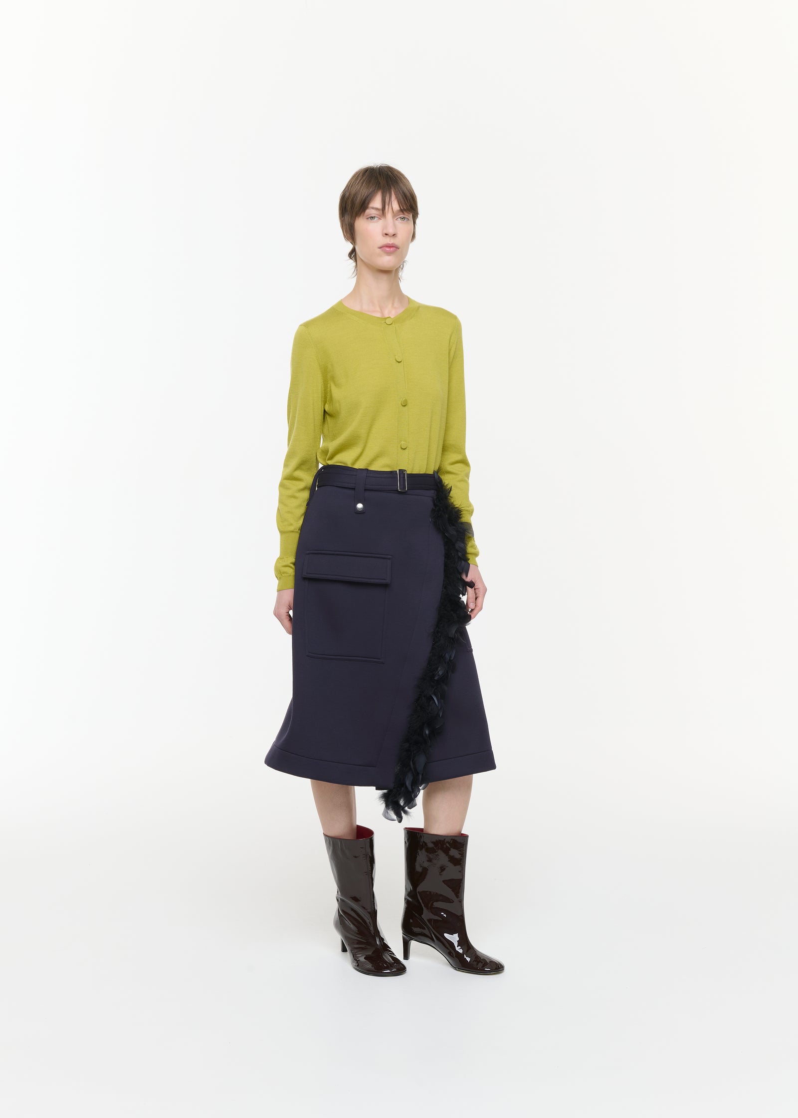 BLUE BLACK SCUBA WRAP SKIRT WITH FEATHERS