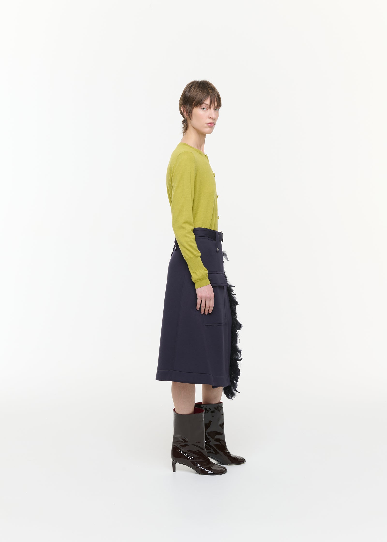 BLUE BLACK SCUBA WRAP SKIRT WITH FEATHERS