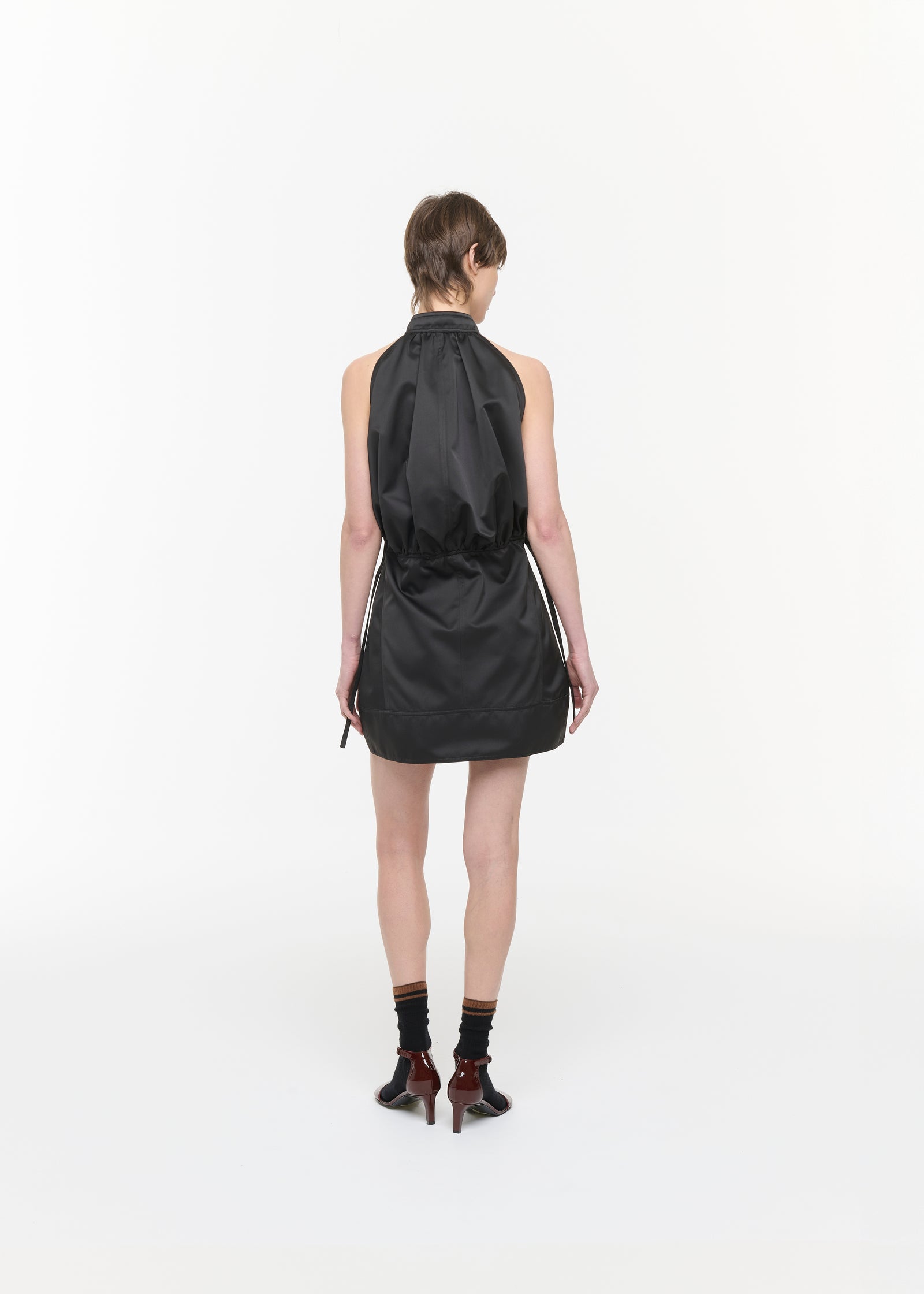 BLACK DUCHESSE MINI HALTER DRESS