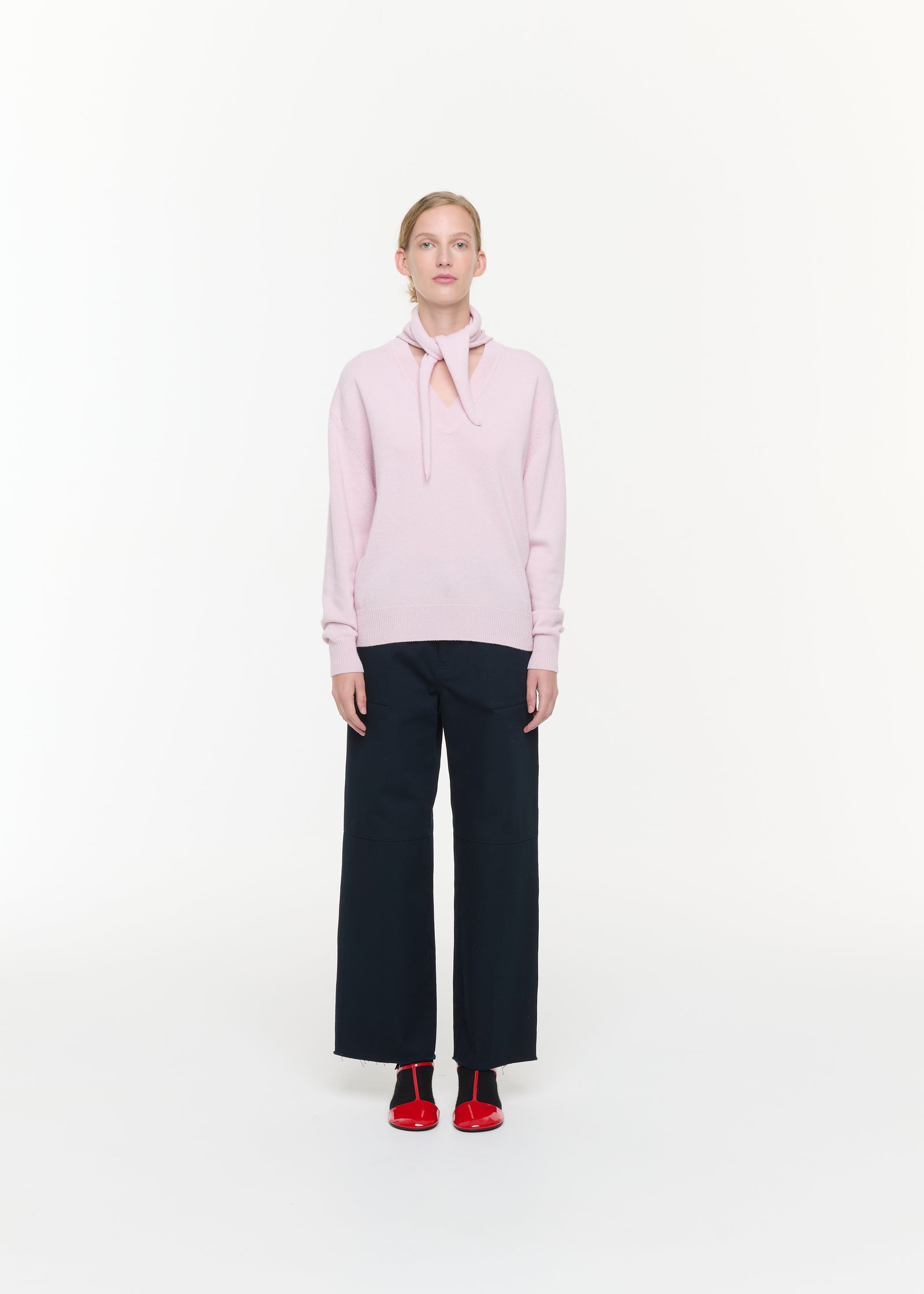 PINK V-NECK SWEATER WITH SHAWL