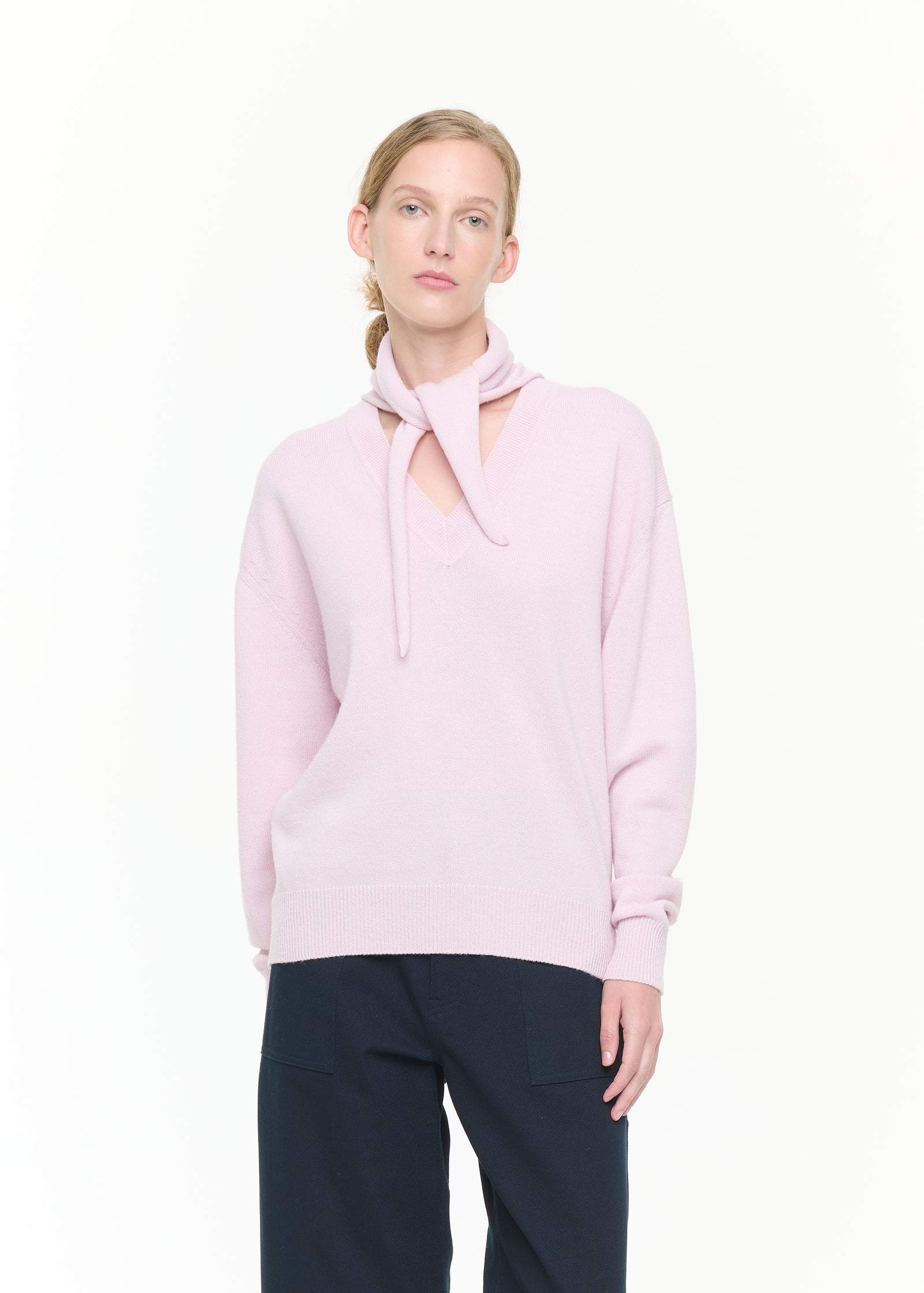 PINK V-NECK SWEATER WITH SHAWL