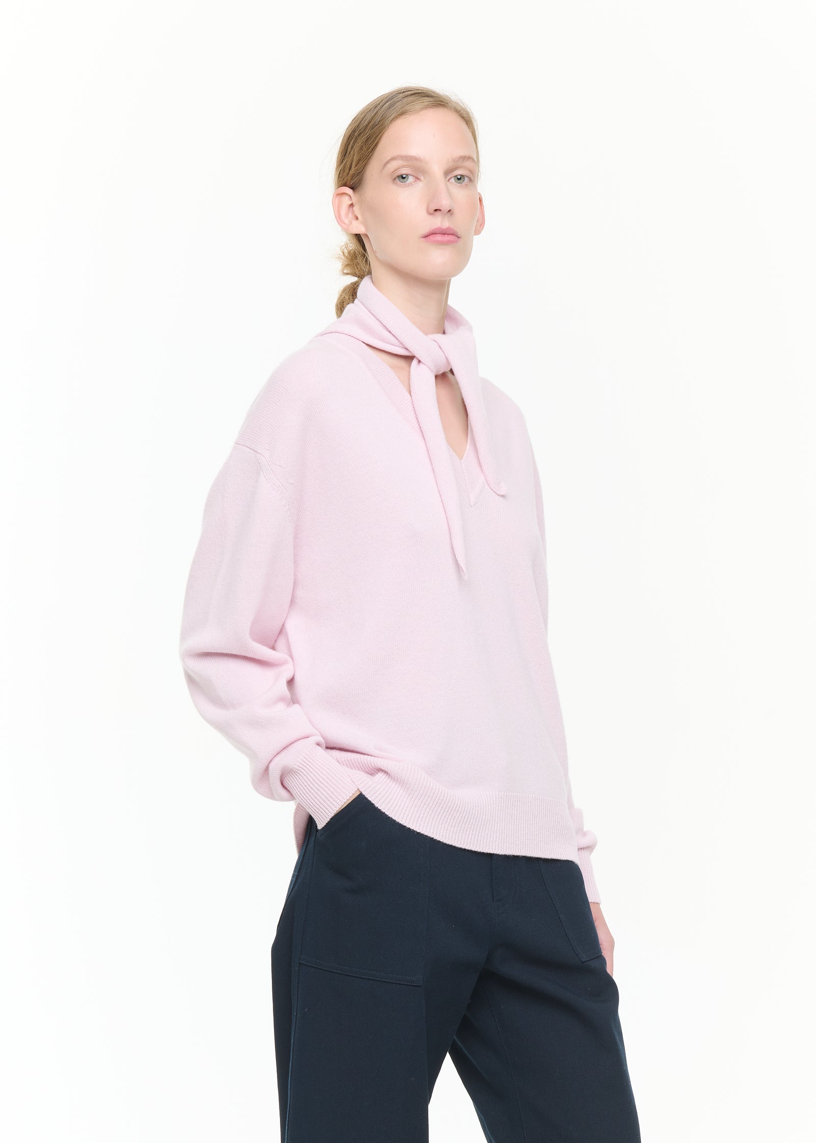 PINK V-NECK SWEATER WITH SHAWL