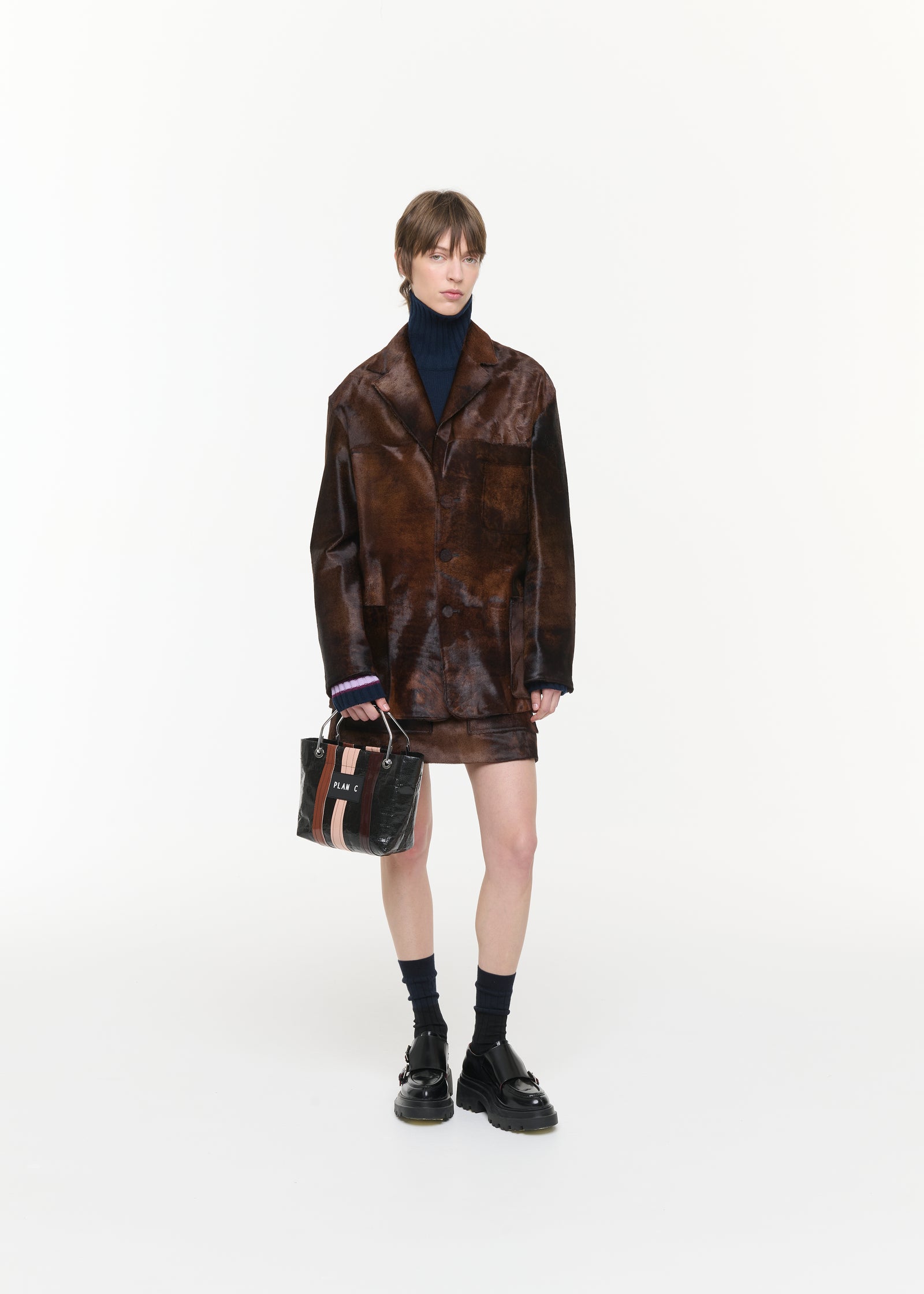 SHORT-HAIR CALF LEATHER BLAZER