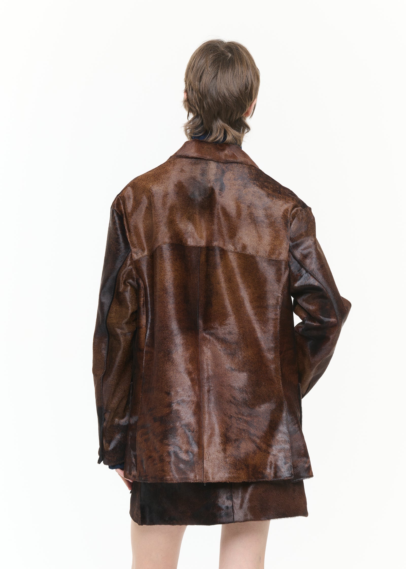 SHORT-HAIR CALF LEATHER BLAZER