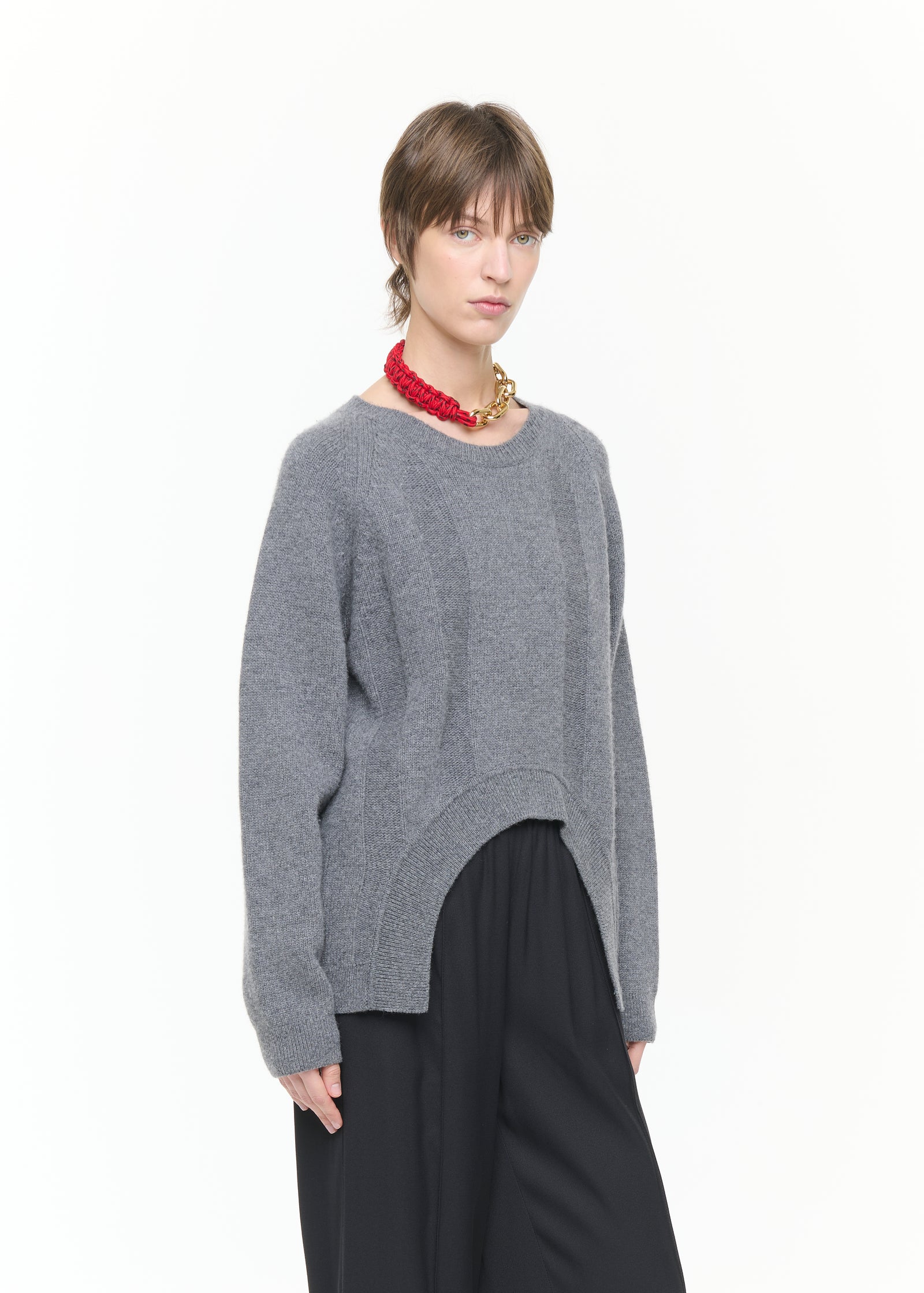 ASYMMETRIC GREY WOOL CASHMERE SWEATER