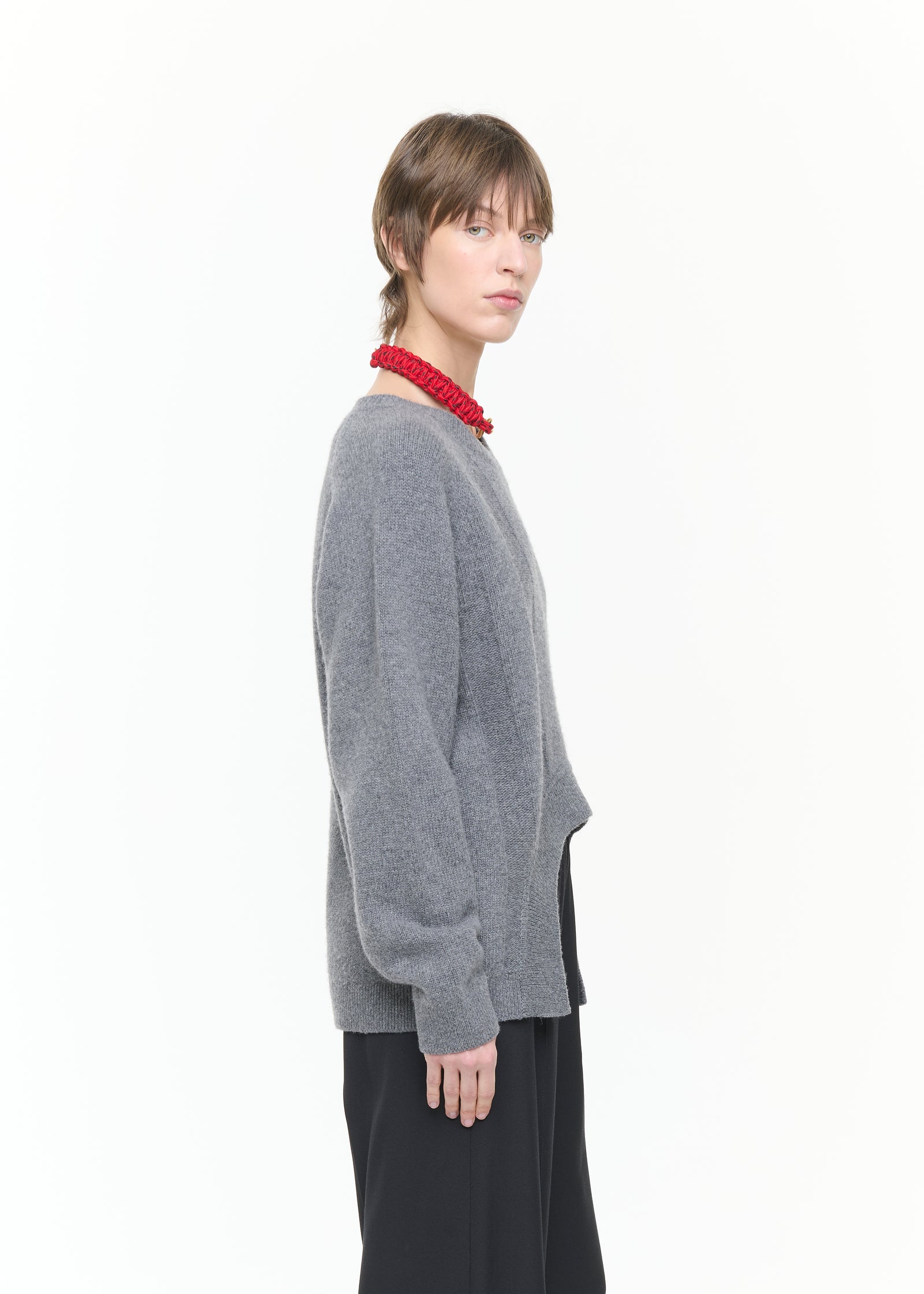 ASYMMETRIC GREY WOOL CASHMERE SWEATER