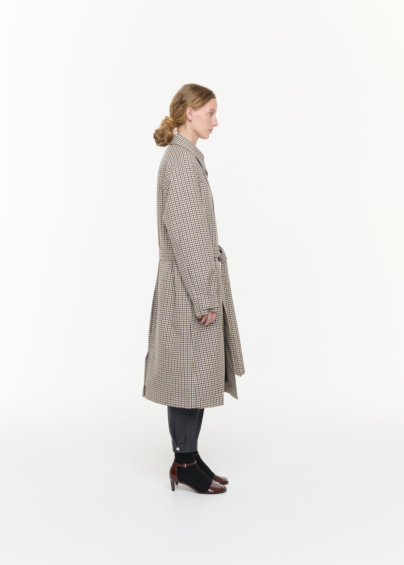 TAILORING CHECK WOOL TRENCH COAT