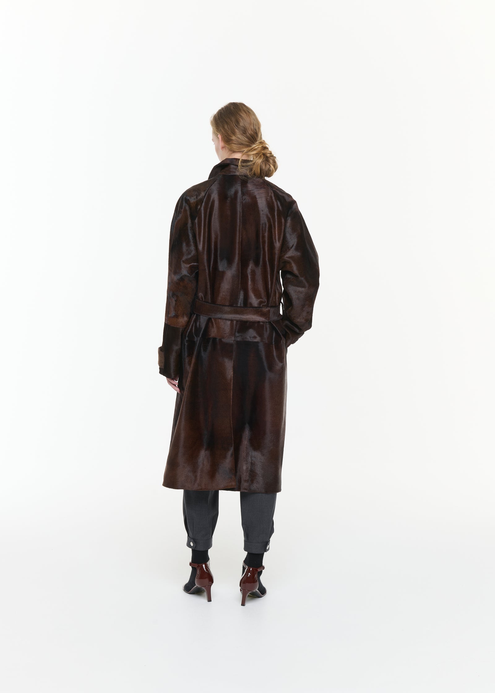 SHORT-HAIR CALF LEATHER TRENCH COAT