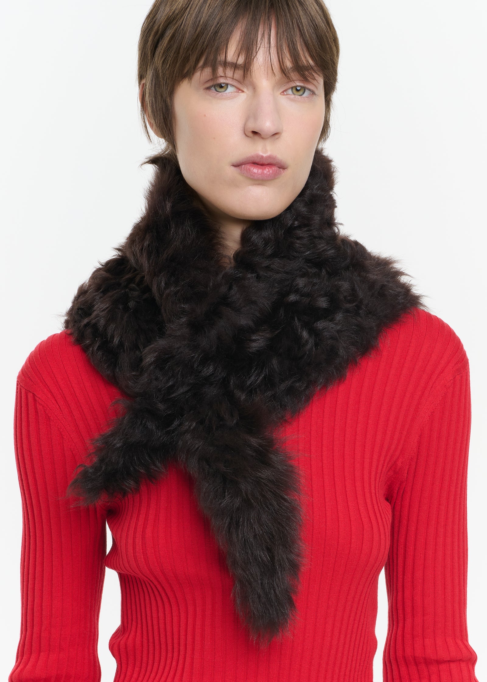 CHESTNUT SHEARLING SCARF COLLAR
