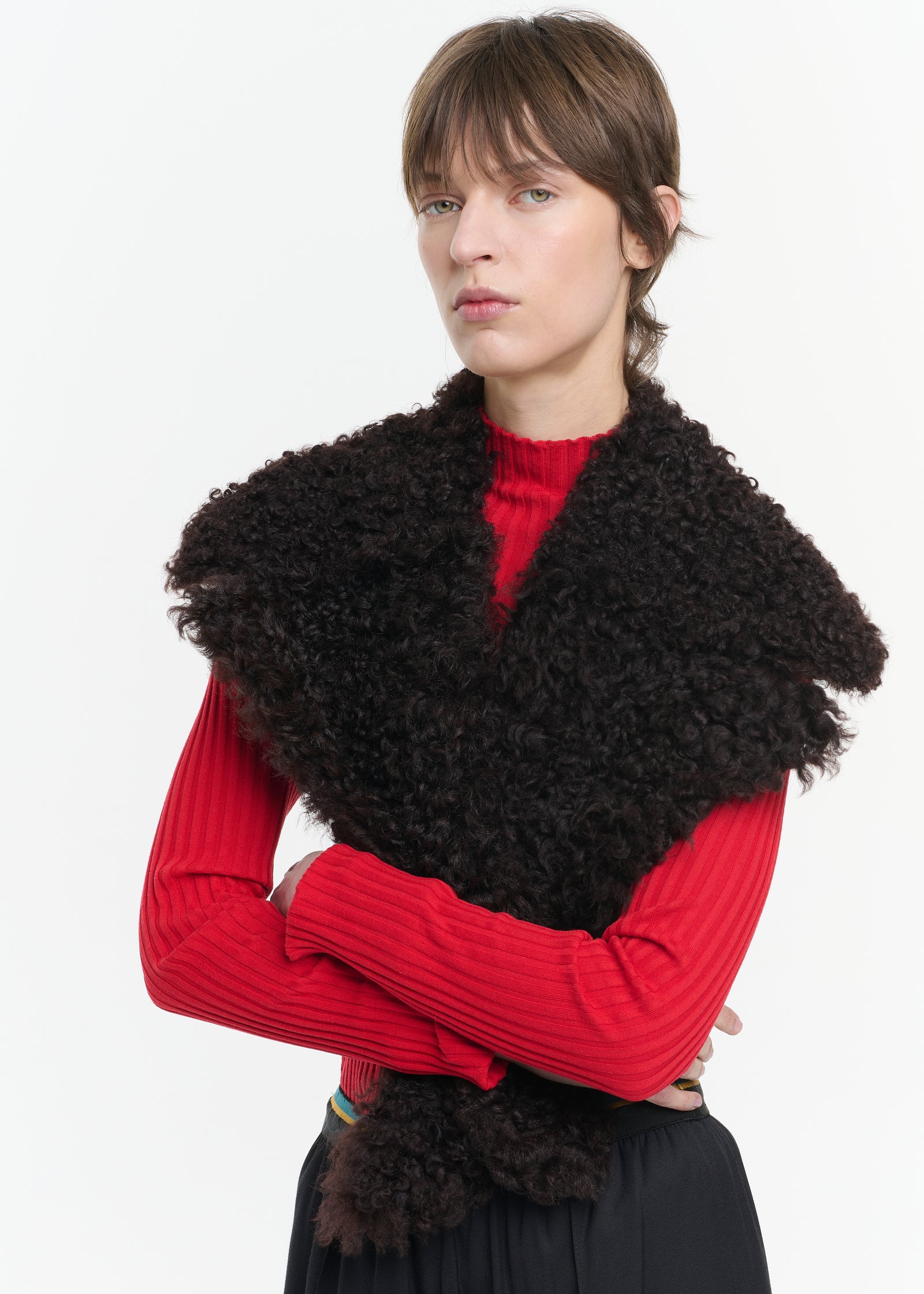 CHESTNUT SHEARLING SCARF COLLAR