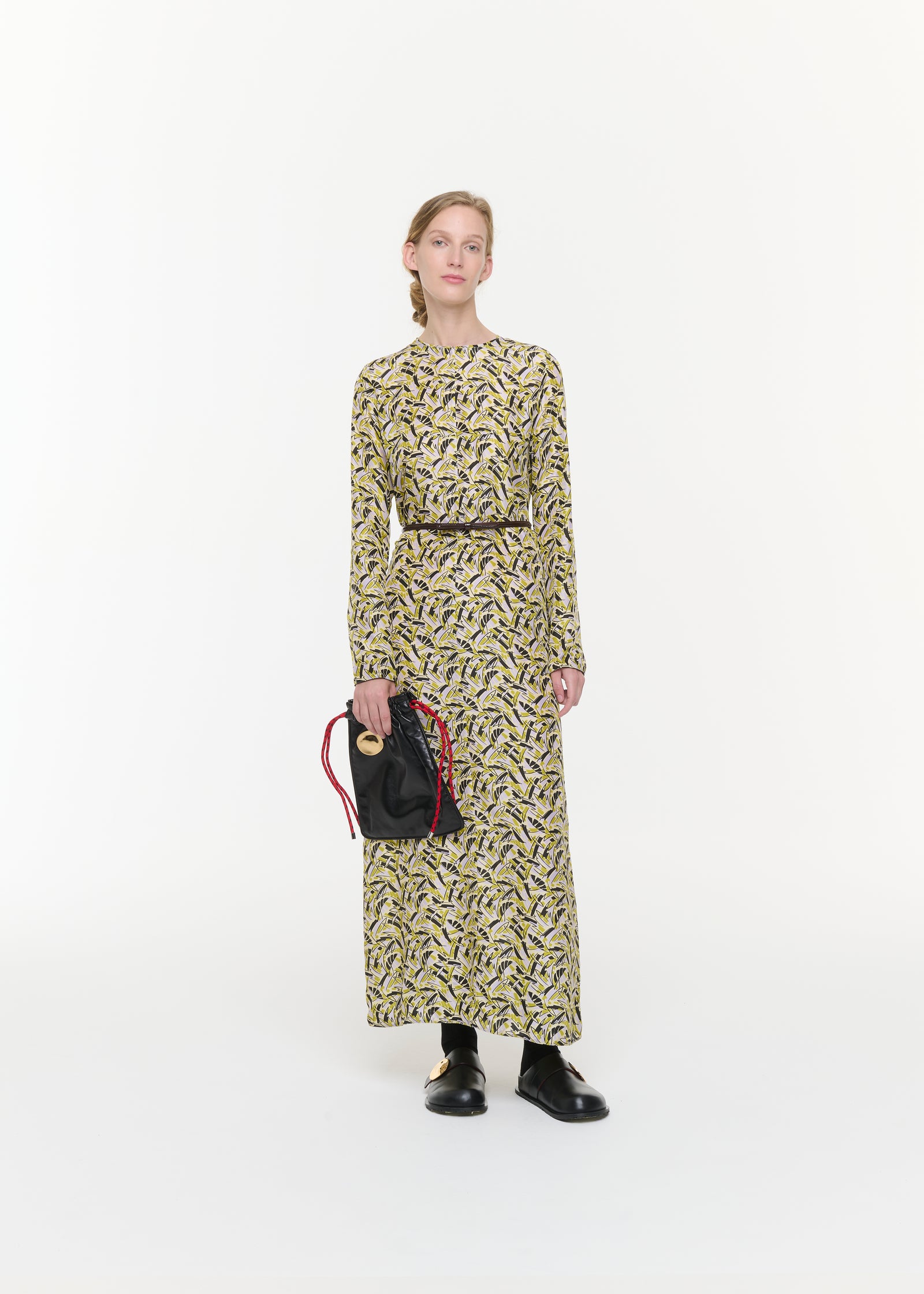 ABSTRACT LEAVES SILK HABOUTAI DRESS