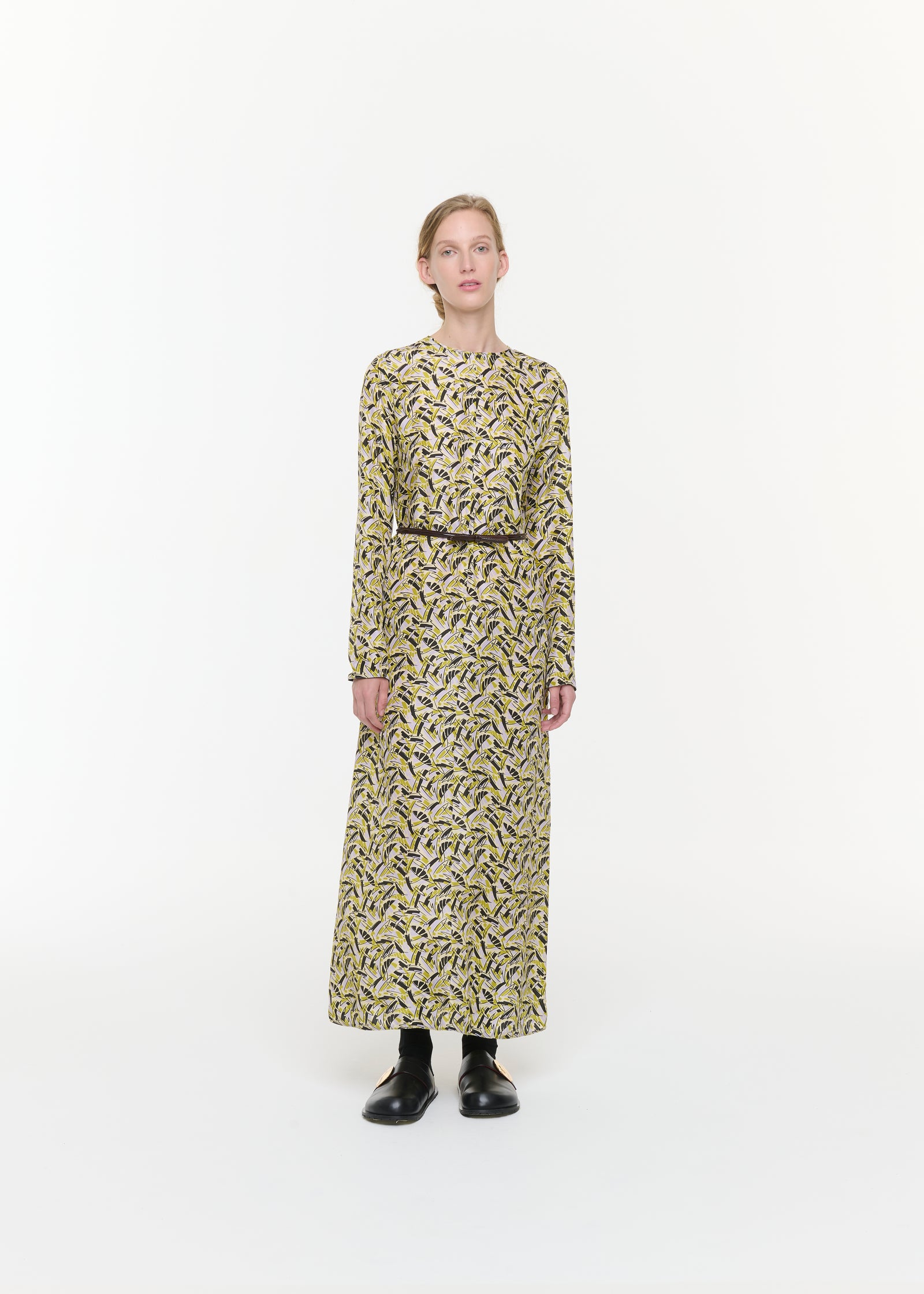 ABSTRACT LEAVES SILK HABOUTAI DRESS