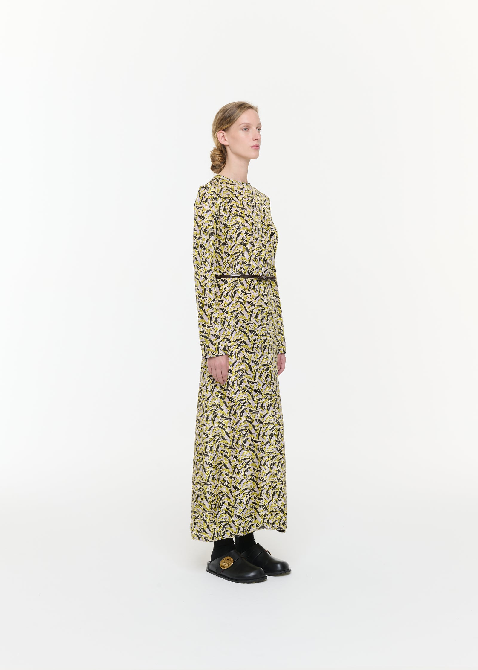 ABSTRACT LEAVES SILK HABOUTAI DRESS