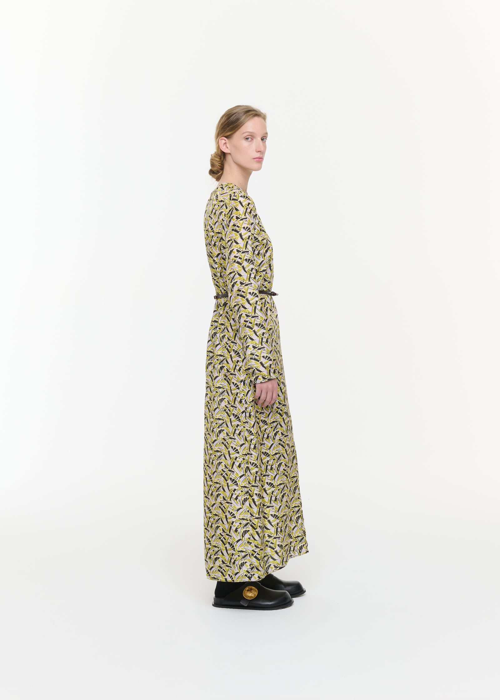 ABSTRACT LEAVES SILK HABOUTAI DRESS