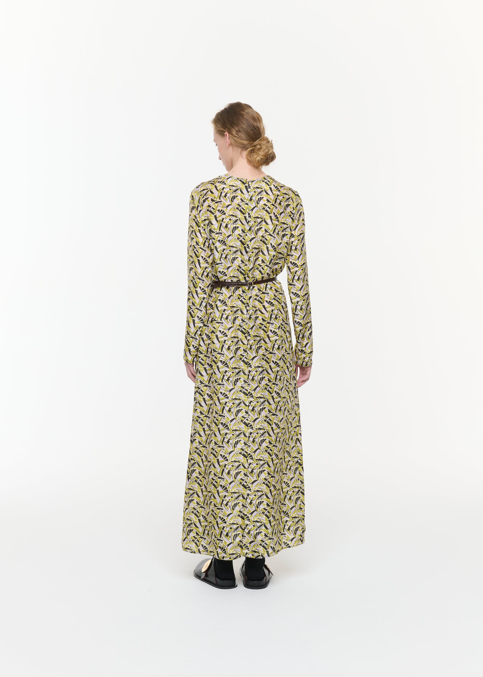 ABSTRACT LEAVES SILK HABOUTAI DRESS