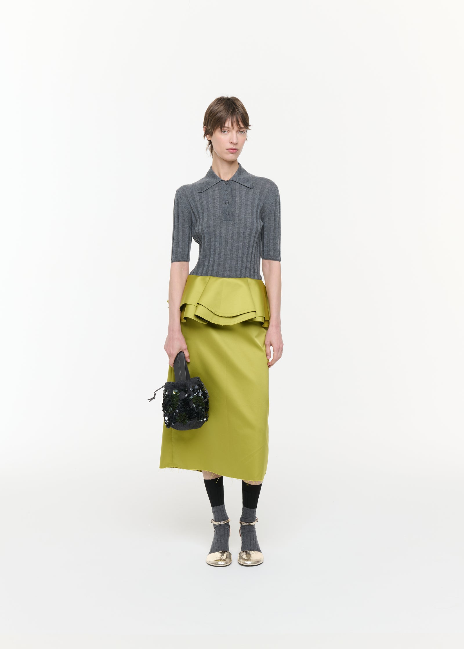 CITRON MIDI DUCHESSE SKIRT WITH RUFFLED WAIST