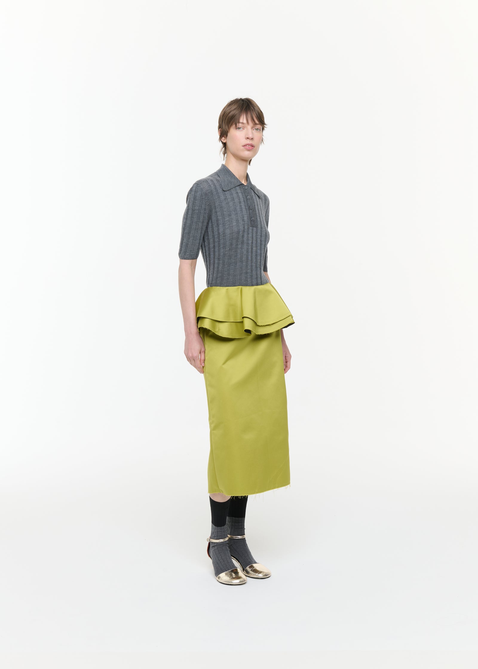 CITRON MIDI DUCHESSE SKIRT WITH RUFFLED WAIST