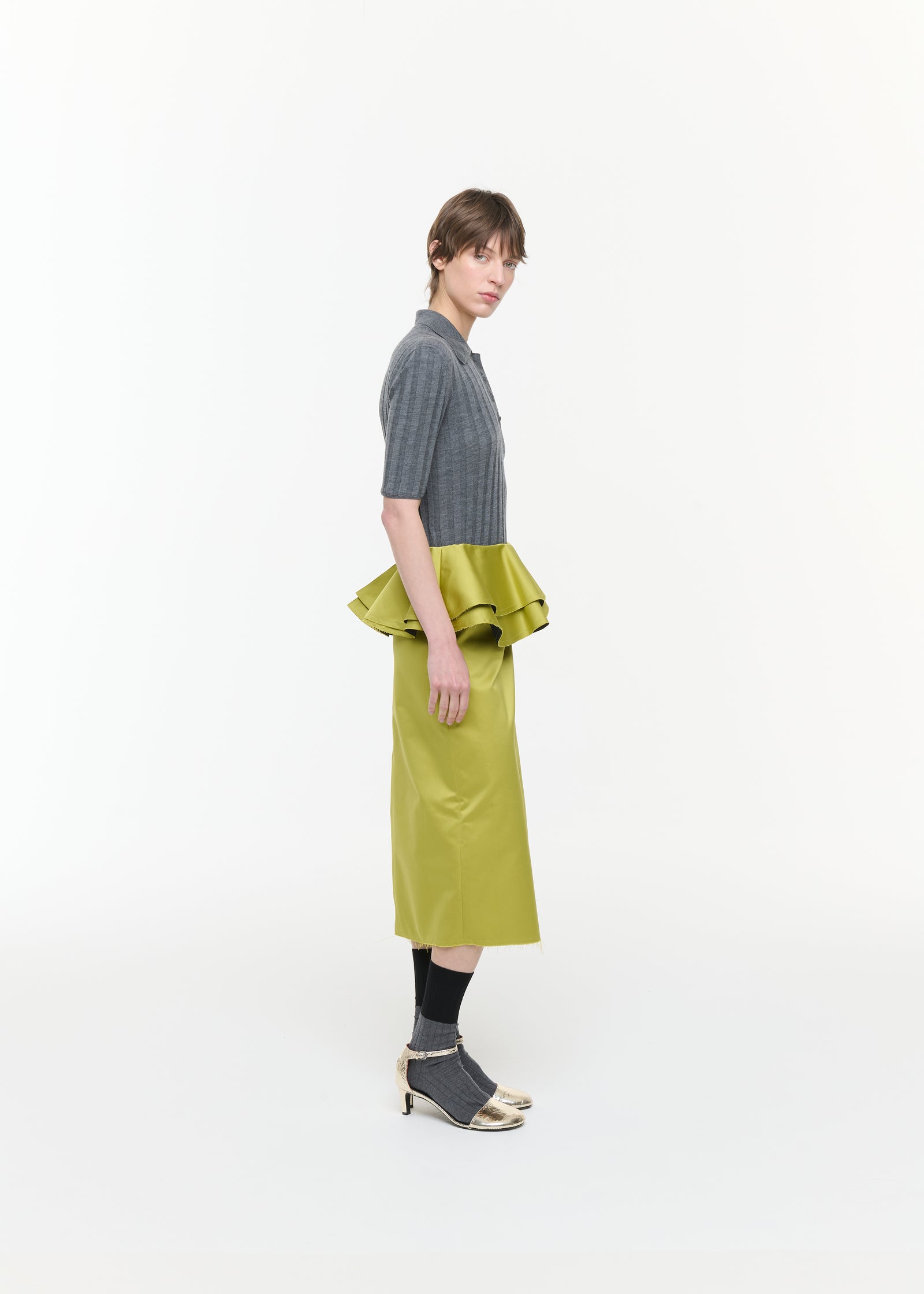 CITRON MIDI DUCHESSE SKIRT WITH RUFFLED WAIST