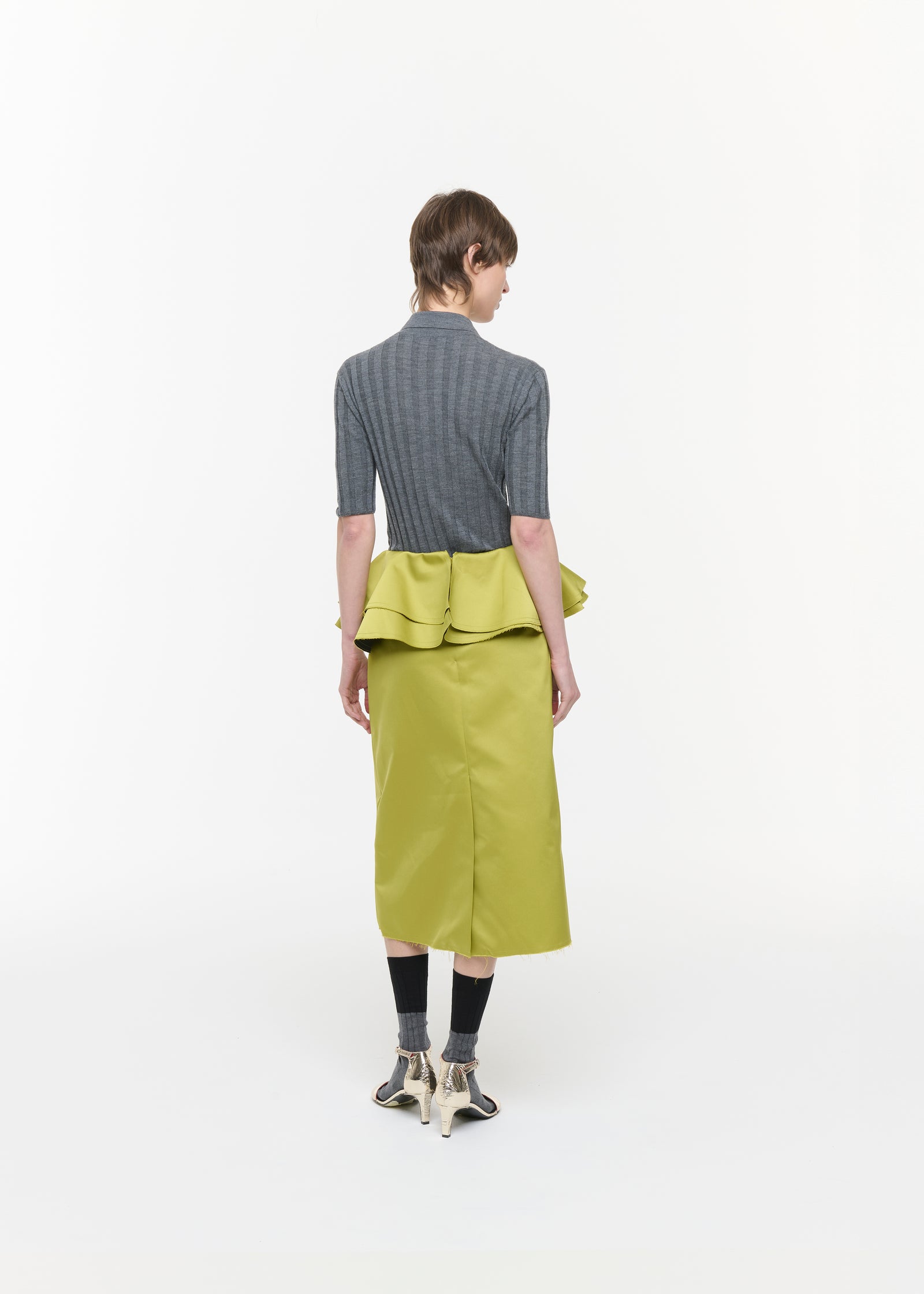 CITRON MIDI DUCHESSE SKIRT WITH RUFFLED WAIST