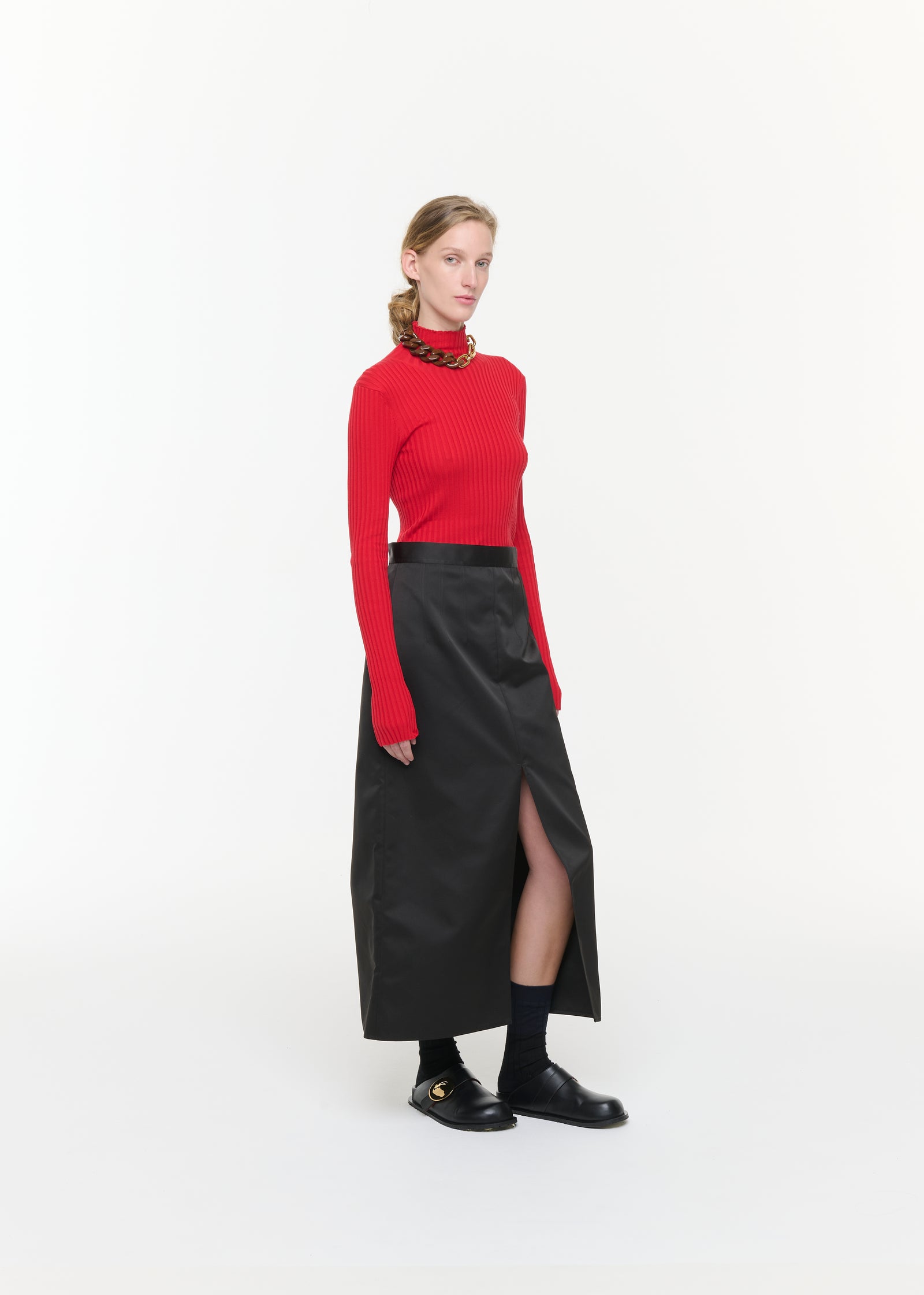BLACK DUCHESSE STRAIGHT CUT LONG SKIRT