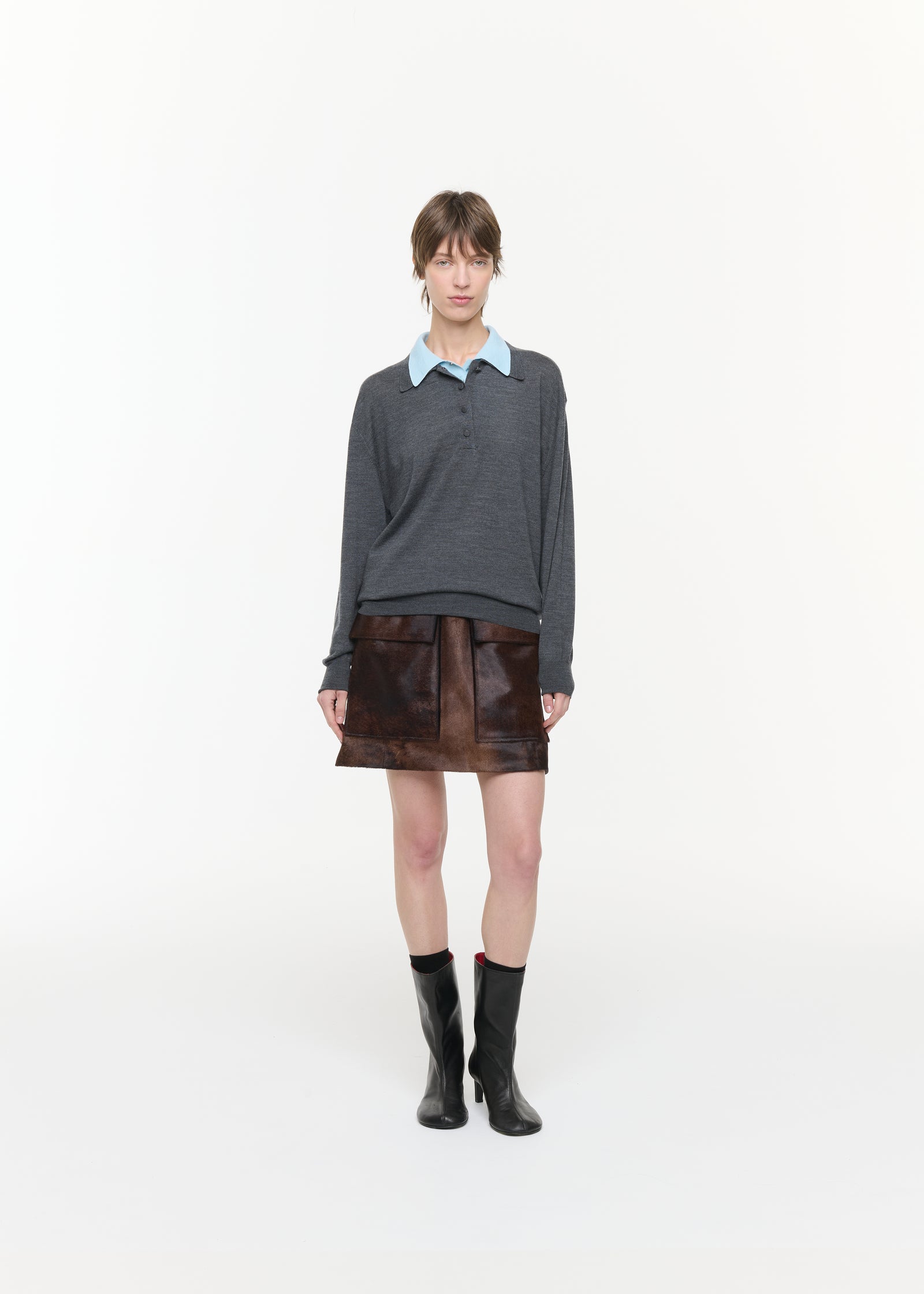MAGLIONE POLO GRIGIO BLU A DOPPIO COLLETTO