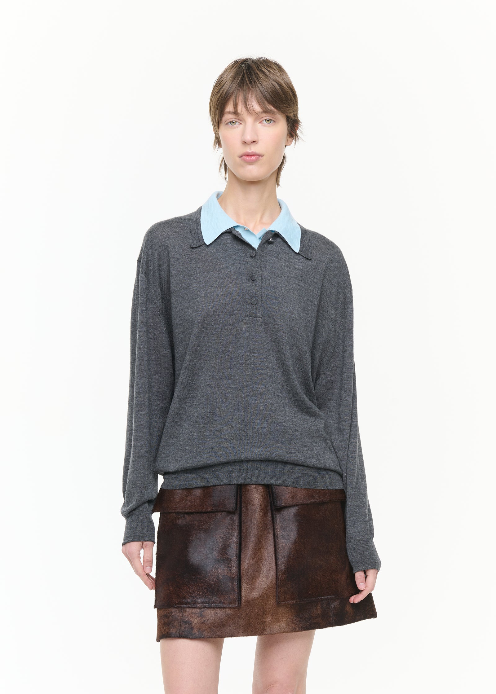 MAGLIONE POLO GRIGIO BLU A DOPPIO COLLETTO
