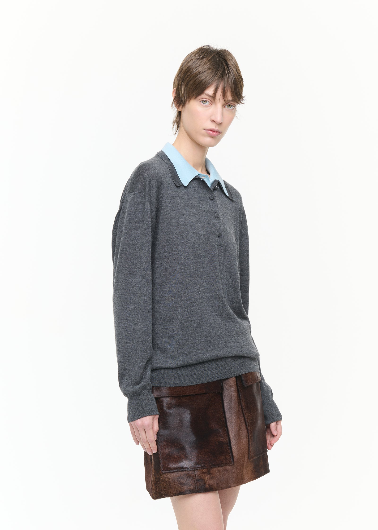 MAGLIONE POLO GRIGIO BLU A DOPPIO COLLETTO