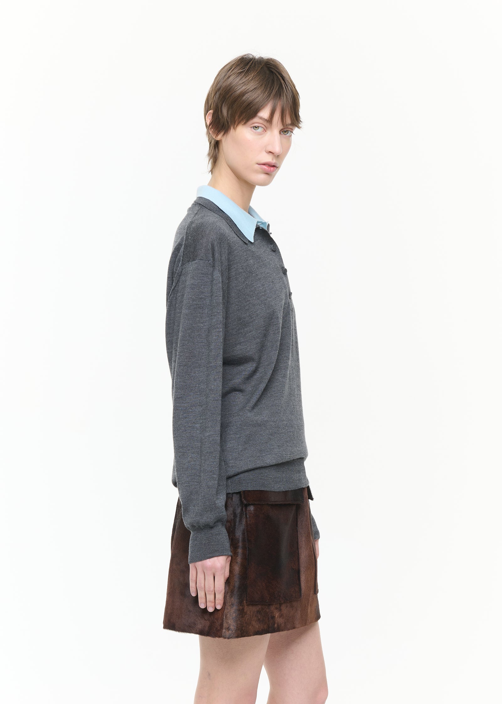 MAGLIONE POLO GRIGIO BLU A DOPPIO COLLETTO