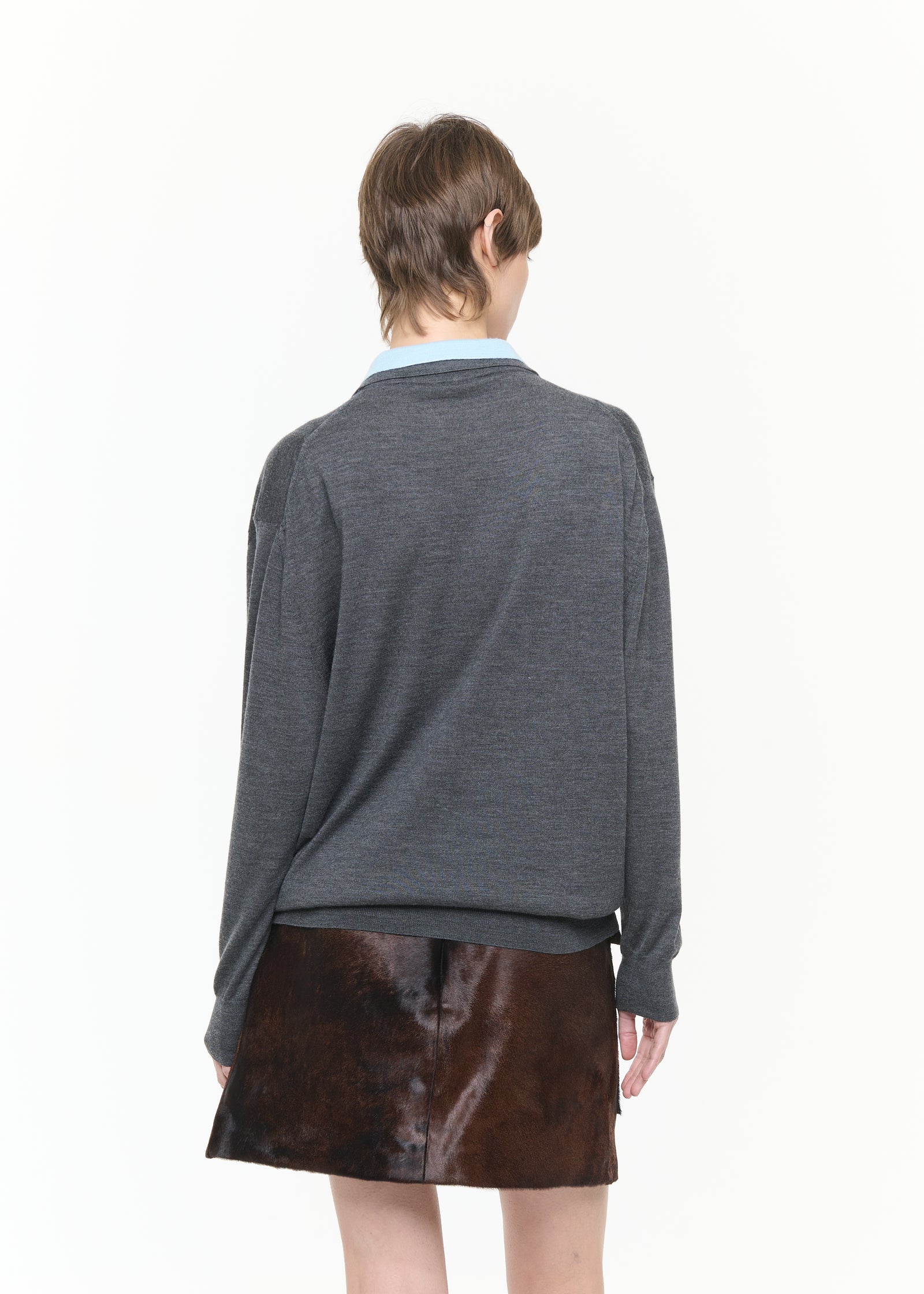 MAGLIONE POLO GRIGIO BLU A DOPPIO COLLETTO
