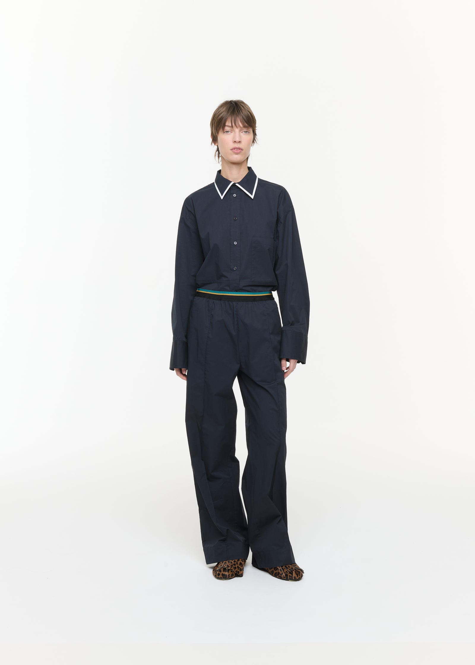 BLUE BLACK POPELINE TROUSERS
