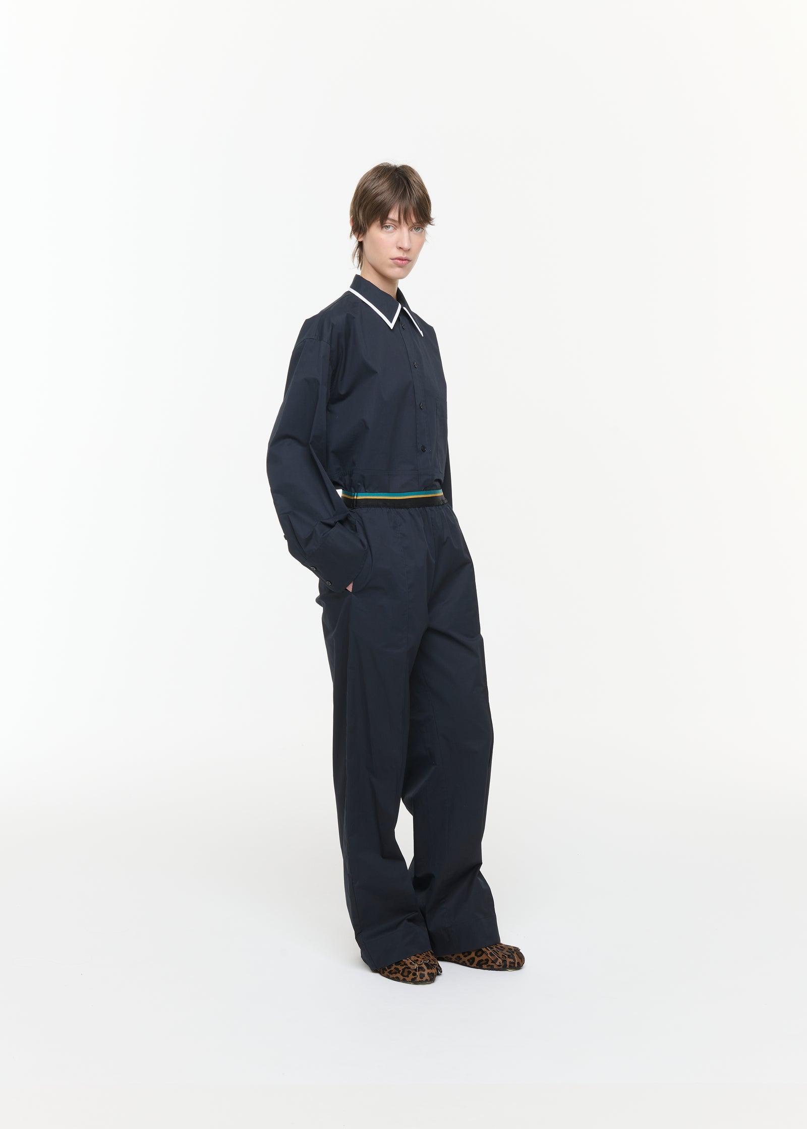 BLUE BLACK POPELINE TROUSERS