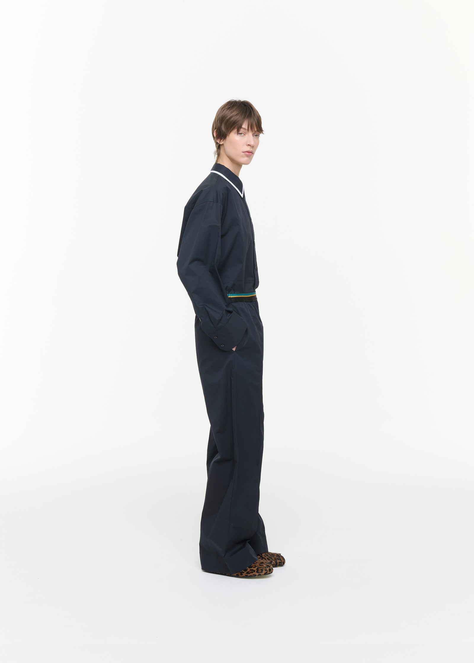 BLUE BLACK POPELINE TROUSERS