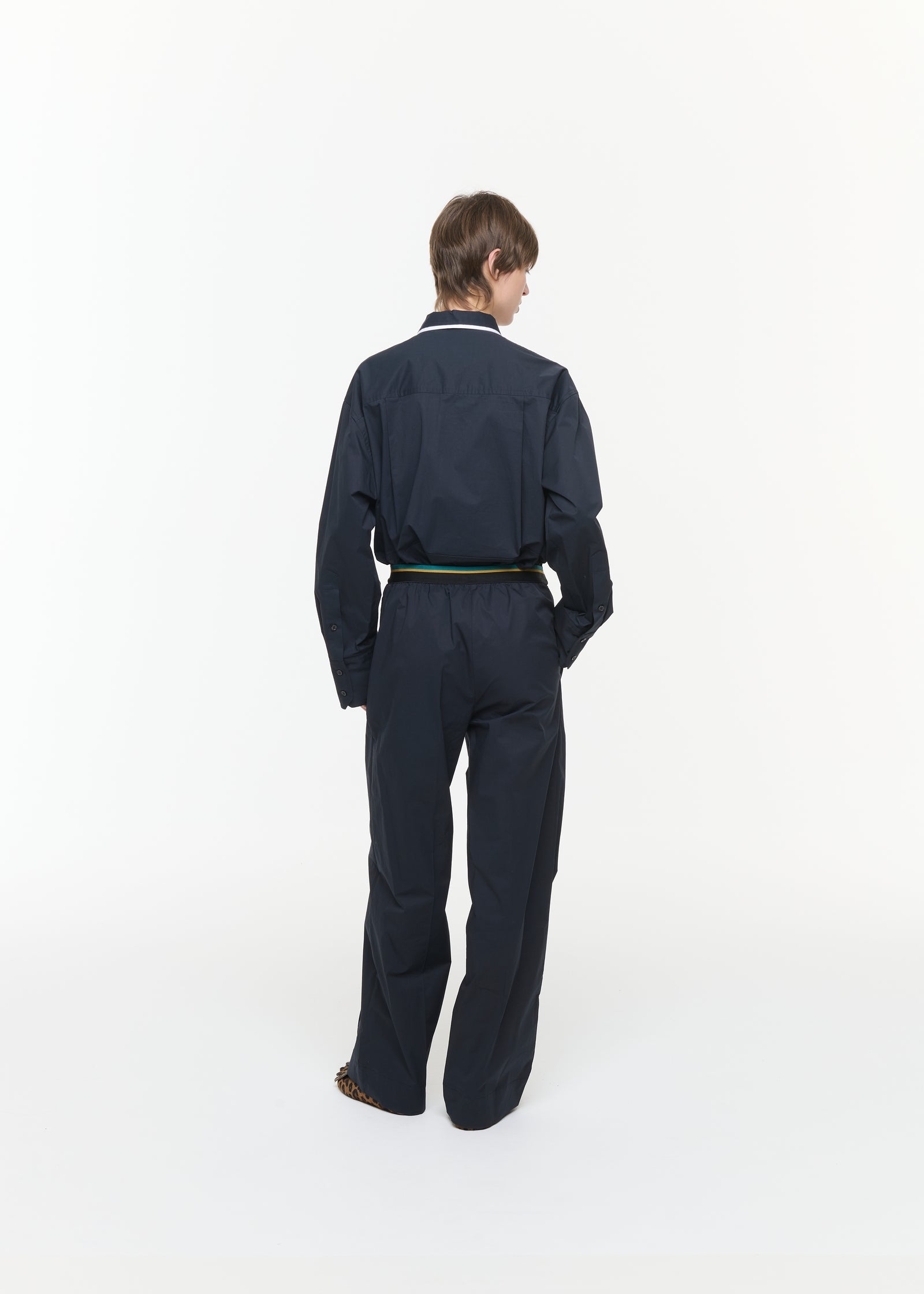 BLUE BLACK POPELINE TROUSERS